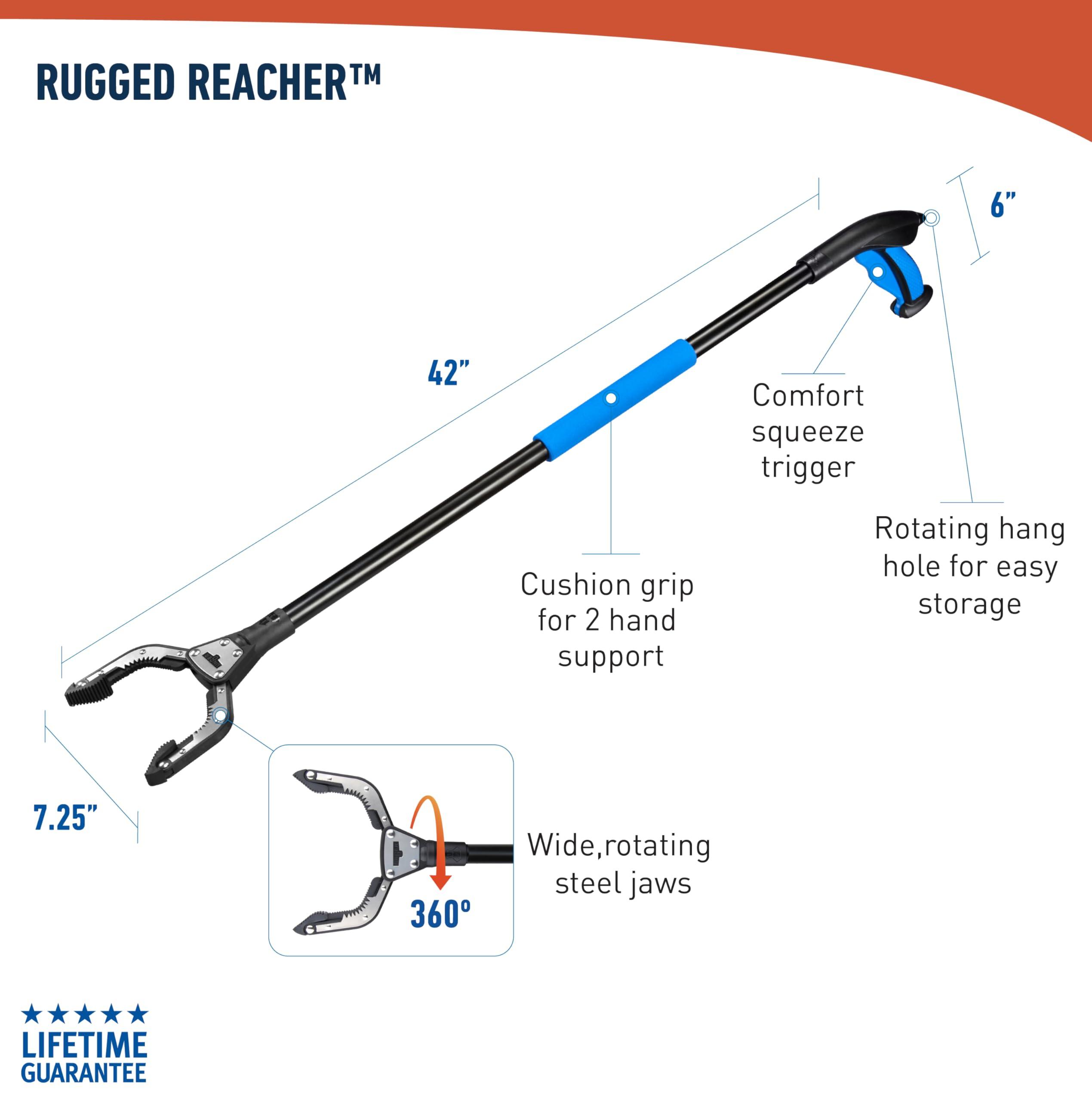 UNGER Unger Professional 42 Rugged Reacher Reacher Grabber Tool & Trash Picker, Outdoor Trash Picker Upper Tool, Heavy Duty Grabber Reacher, Claw Grabber Pickup Tool, Yard Clean Up