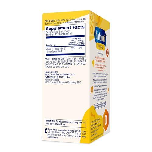 Enfamil Prenatals & Baby Vitamins Enfamil Baby Vitamin D-Vi-Sol Vitamin D Liquid Supplement Drops for Infants, Supporting Strong Teeth & Bones in Newborn Babies, Easy-to-Use, Gluten-Free, 50 mL Dropper Bottle, Pack of 3