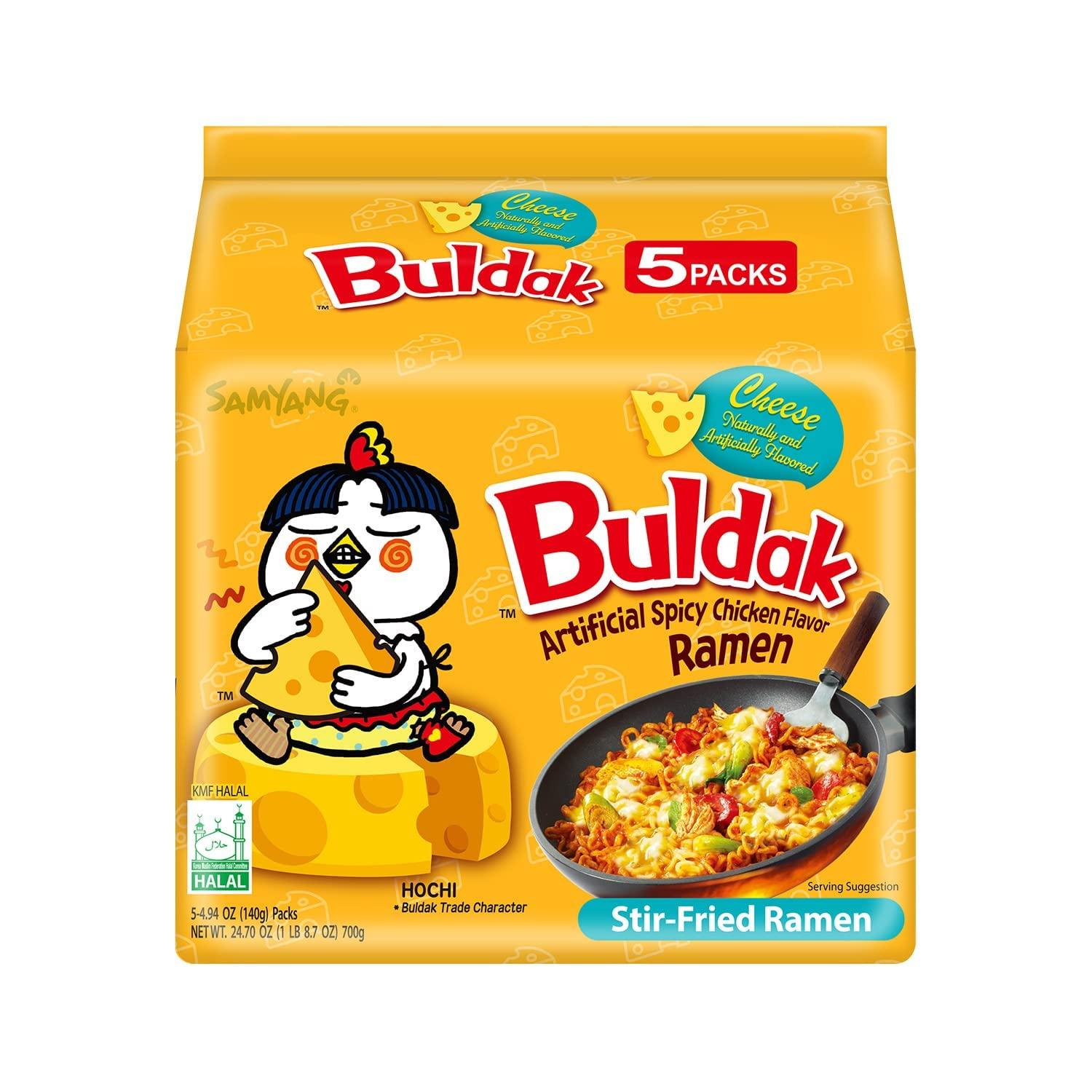 Samyang Samyang Buldak Spicy Ramen, Hot Chicken Ramen, Korean Stir-Fried Instant Noodle, Cheese, 1 Bag with 5 Pack