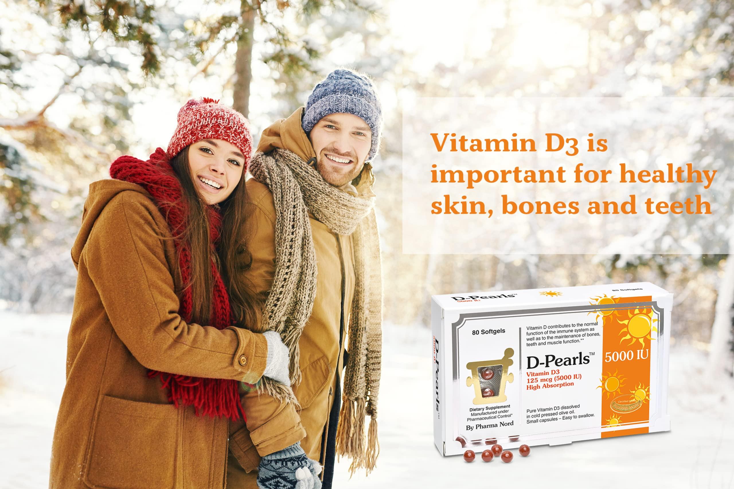 Pharma Nord D-Pearls Vitamin D3 5000 IU (125mcg) | Easy-to-Swallow | Chosen for Major Immune Study [1] | Active Vitamin D Supplement in Cold-Pressed Olive Oil for Immune Support, Teeth, Muscle and Bone Health