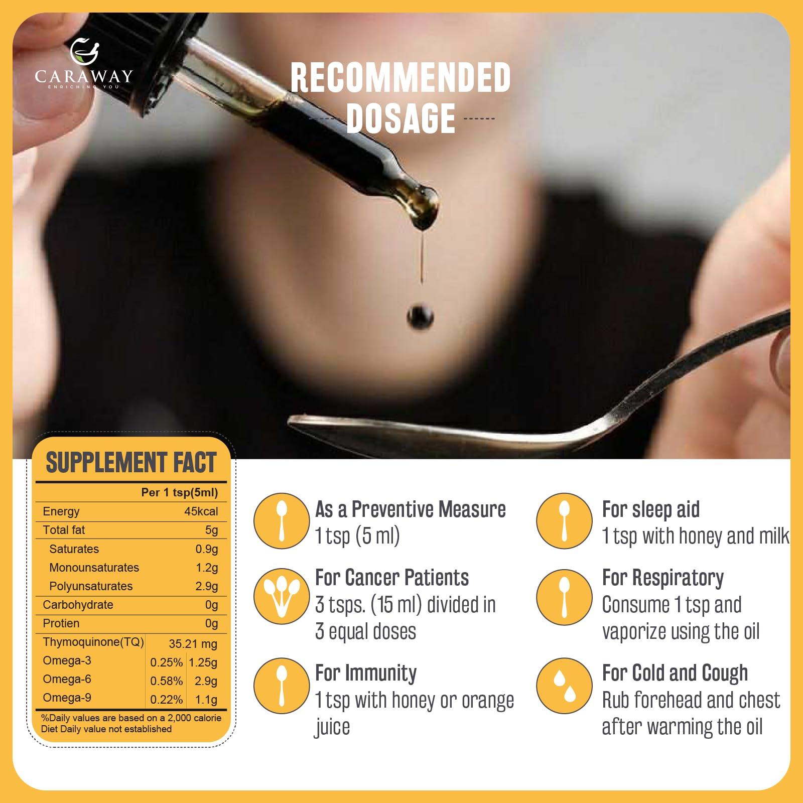 CARAWAY CARAWAY Cold Pressed Black Cumin Seed Oil - Rich in Thymoquinone for Immunity Boost, Hair Care - Glass Bottle - 4 oz / 118 ml