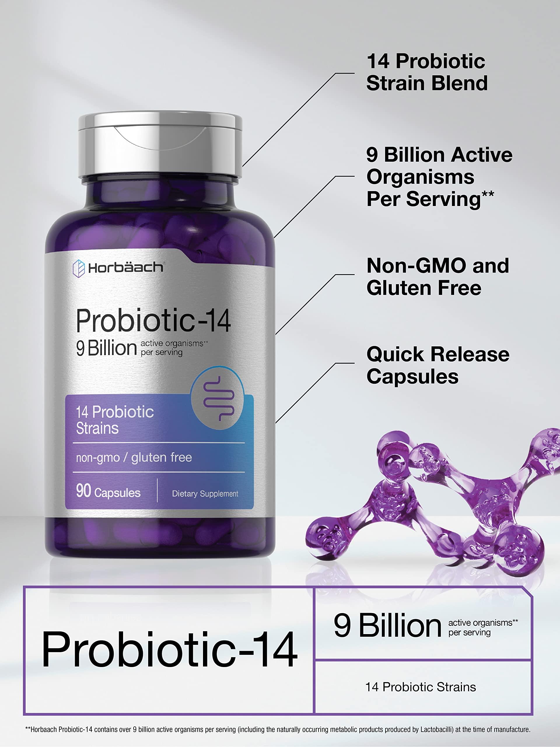 Horbach Horbach Probiotics for Women & Men | 14 Strains for Digestive Health | 9 Billion CFU | 90 Capsules | Non-GMO & Gluten Free Supplement