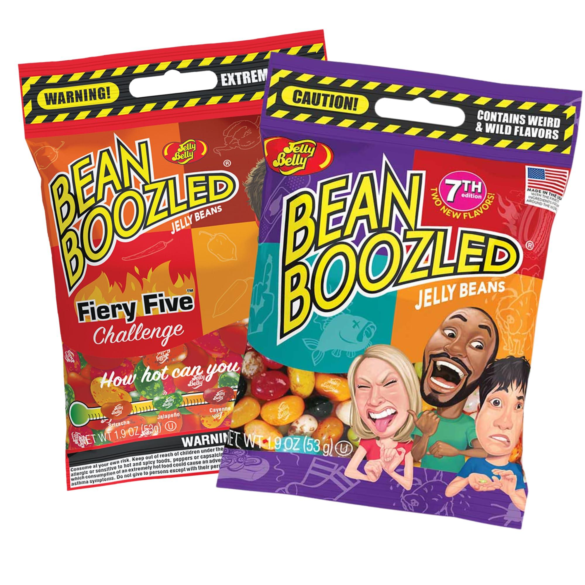 Sweetzo Bean Boozled and Fiery Five 6th Edition Assorted Flavor Jelly Beans, Individually Bagged Weird Flavored Chewy Candies, Refill Bags for Dispensers and Spinner Challenge Games, Set of 2, 1.9 Ounces