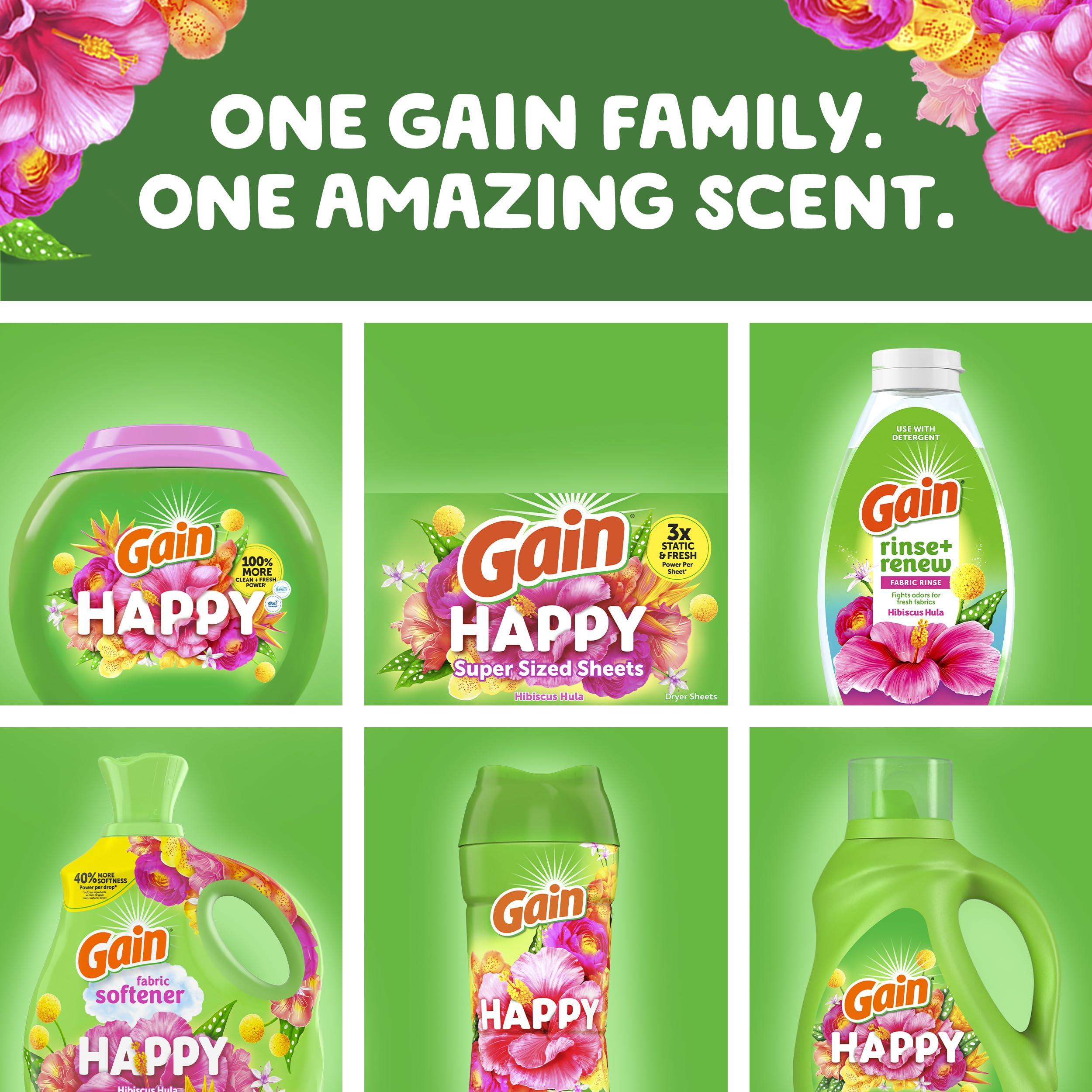 Gain Gain Super Sized Dryer Sheets, Laundry Fabric Softener, Happy, 130 Count