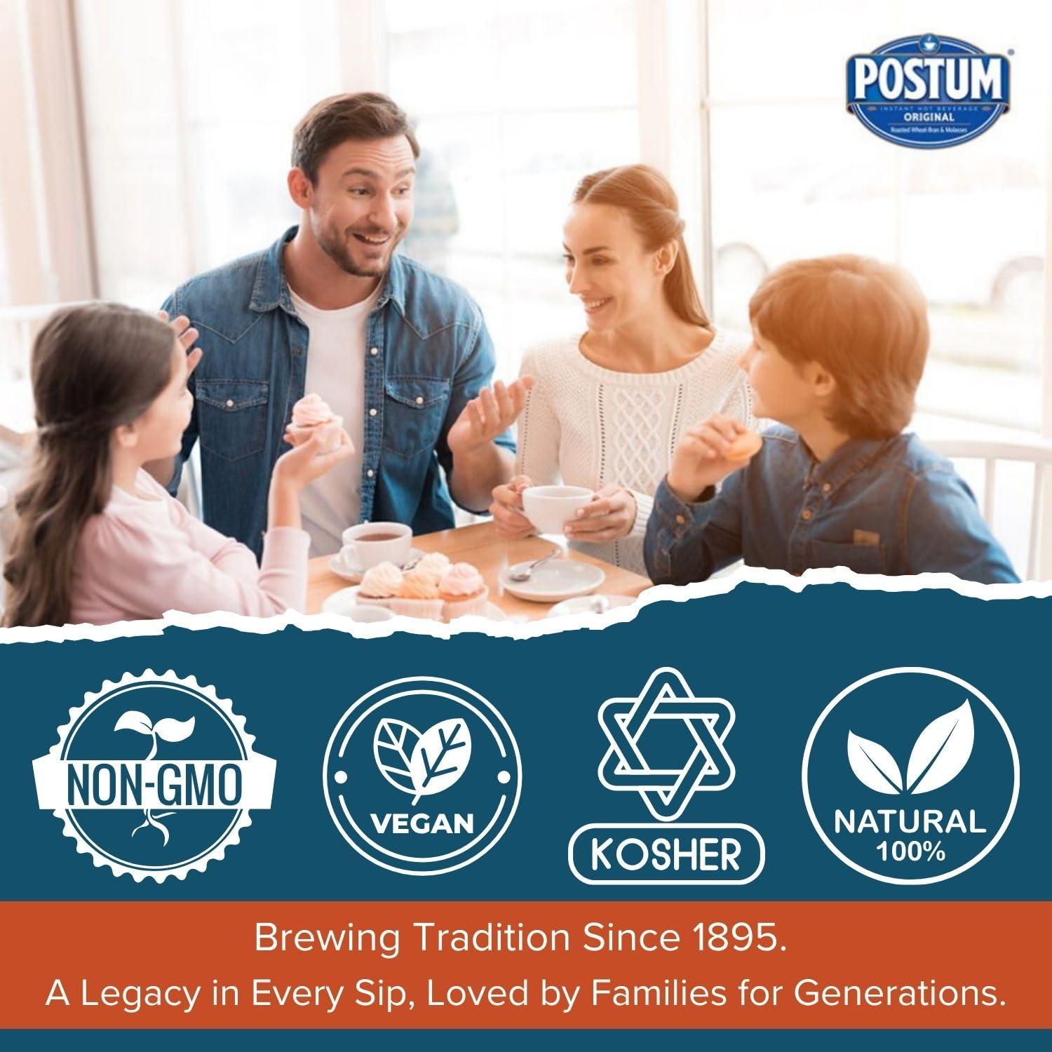 Postum Postum Original Coffee Substitute Caffeine Free Delight with Roasted Wheat Bran & Molasses (2 x 8oz) | Natural, Non-GMO, Vegan & Healthy Coffee Alternative Caffeine Free