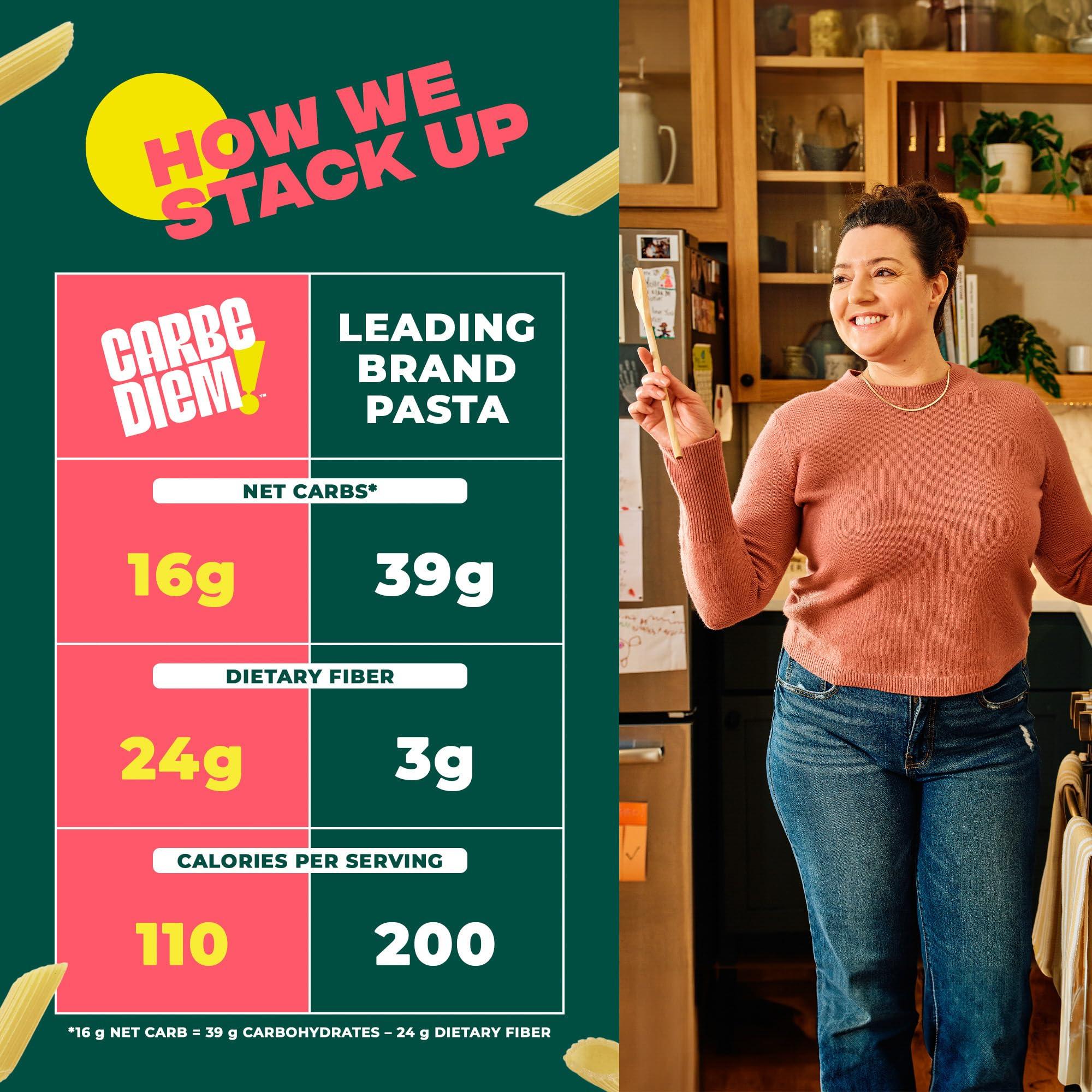 CARBE DIEM Carbe Diem!, Rotini, Lower Net Carb Pasta with Traditional Flavor & Texture, 55% Fewer Net Carbs & Only 110 Calories Per Serving, Pack of 3