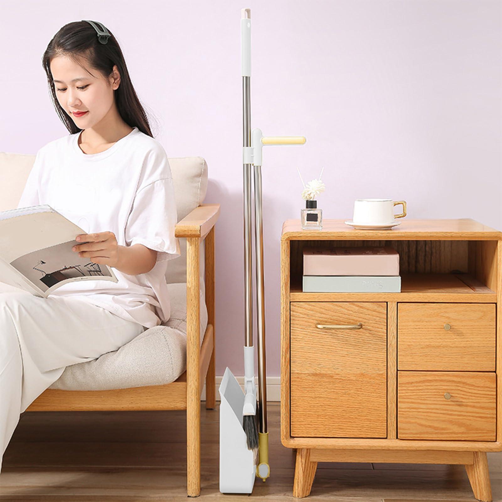 CENGNIAN Brooms for Sweeping Indoor 180 Degree Rotatable Standing Storage Buckle Type Brooms and Dustpan Set with Scraping Teeth and Scraper Deep Cleaning Suitable for Home