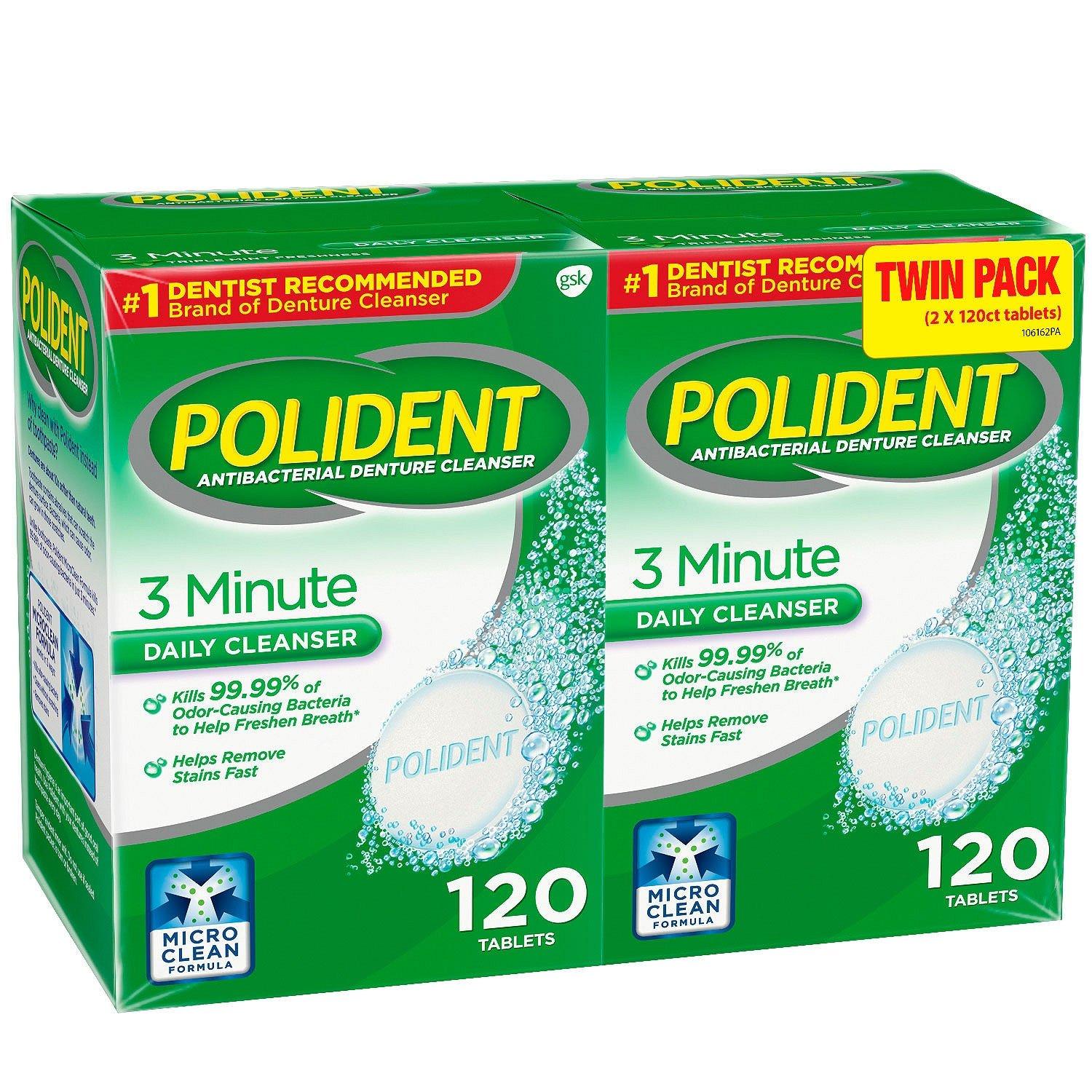 Polident Polident 3 Minute, Antibacterial Denture Cleanser 120 ea (Pack of 2)