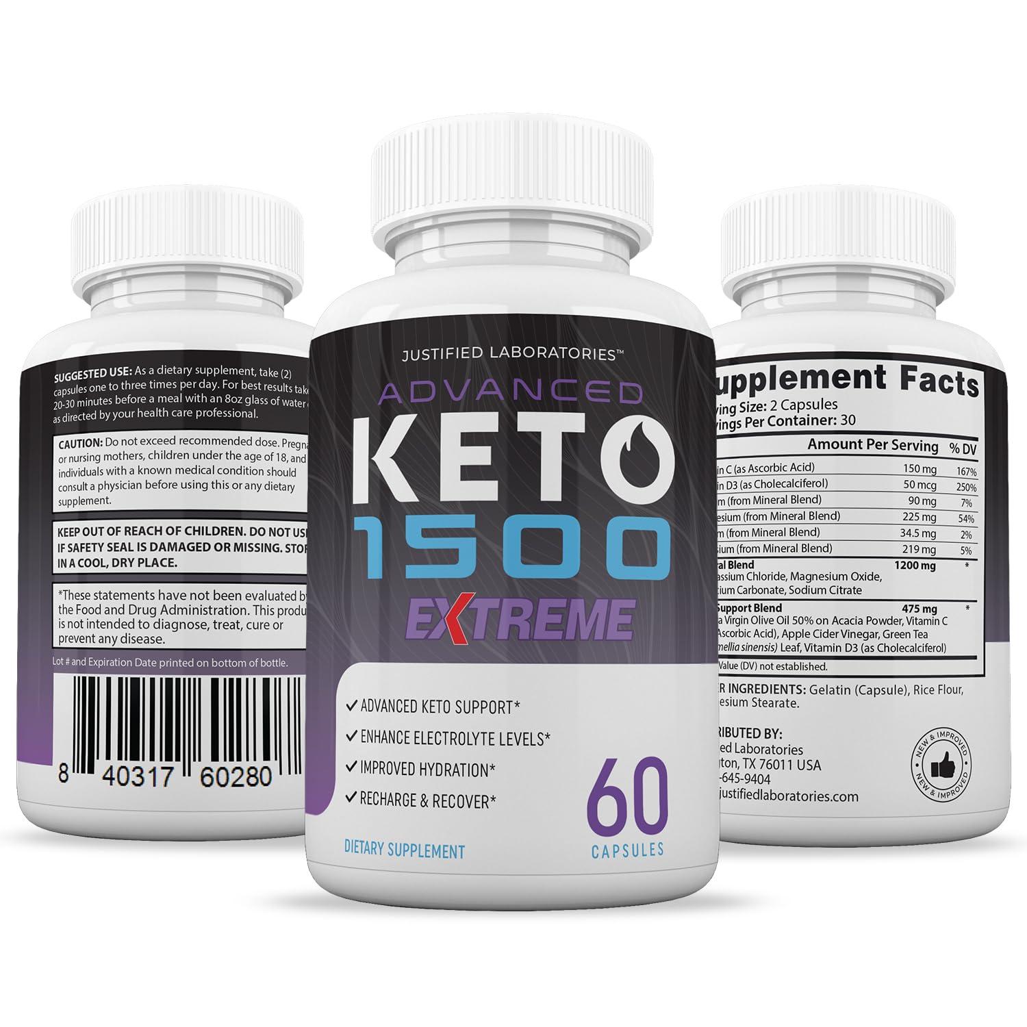 Justified Laboratories Advanced Keto 1500 Extreme Pills 1675MG New & Improved Formula Contains Apple Cider Vinegar Extra Virgin Olive Oil Powder Green Tea Leaf 60 Capsules