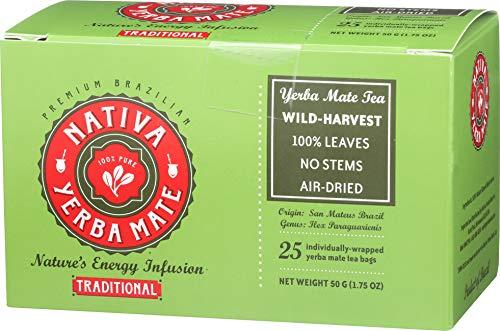 NATIVA YERBA MATE 100% PURE Nativa Yerba Mate Pack - 25 Yerba Mate Tea Bags - Individually Wrapped Bags (Pack of 2)