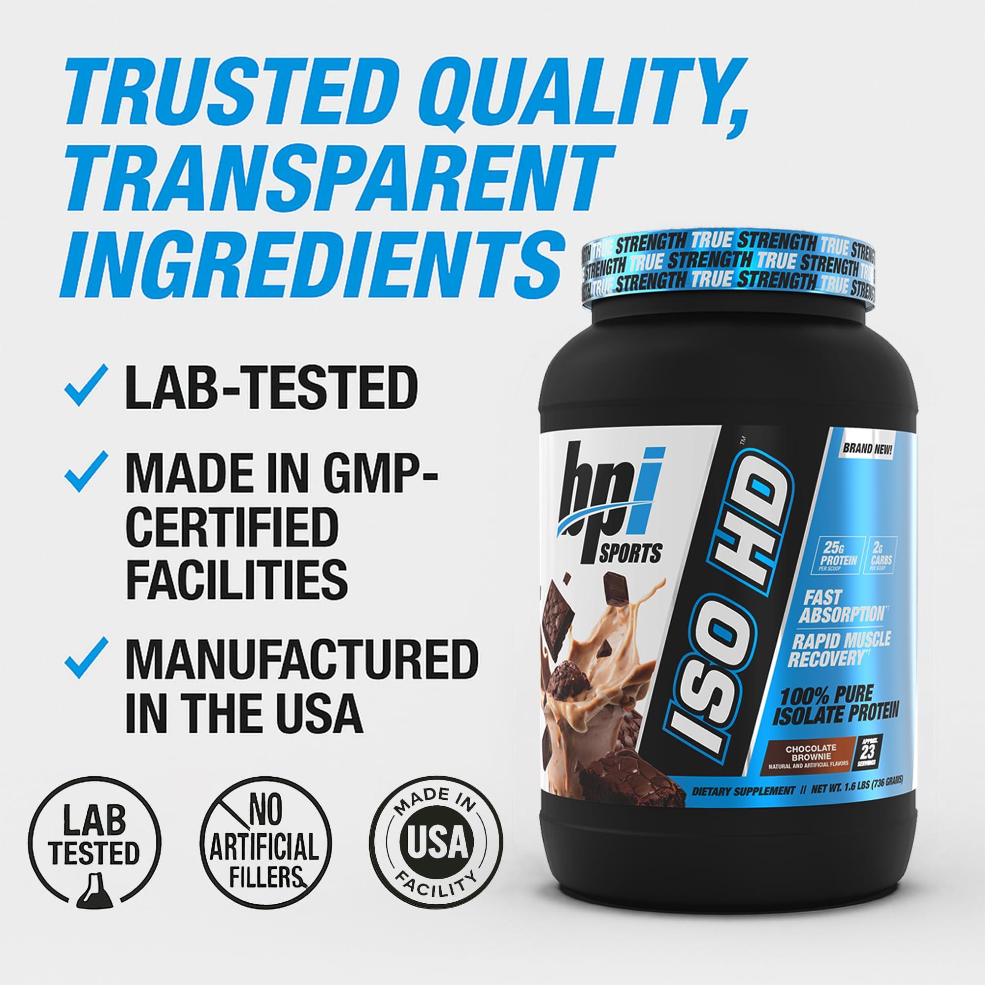 BPI Sports BPI Sports ISO HD Isolate Protein Powder  100% Whey Isolate, Protein Powder for Muscle Gain - Chocolate Brownie - 1.6 Lb - 23 Servings