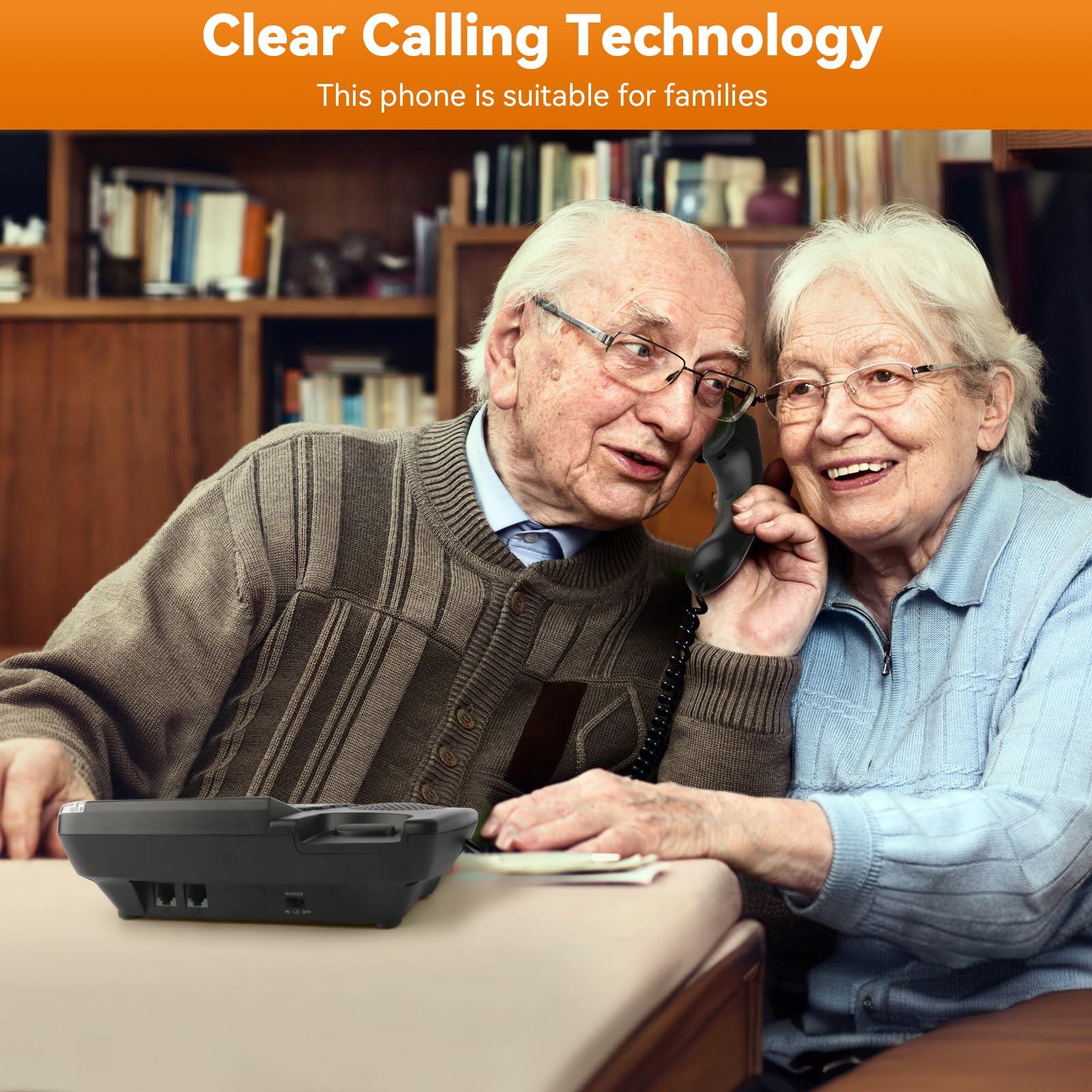 Sangyn Sangyn Senior Telephone Landline Phones with Big Button and Hearing Aid Function for Elderly Corded Phone with Backlight Display Mute Pause Redial for Alzheimer\'s Disease & Enlarged,Black