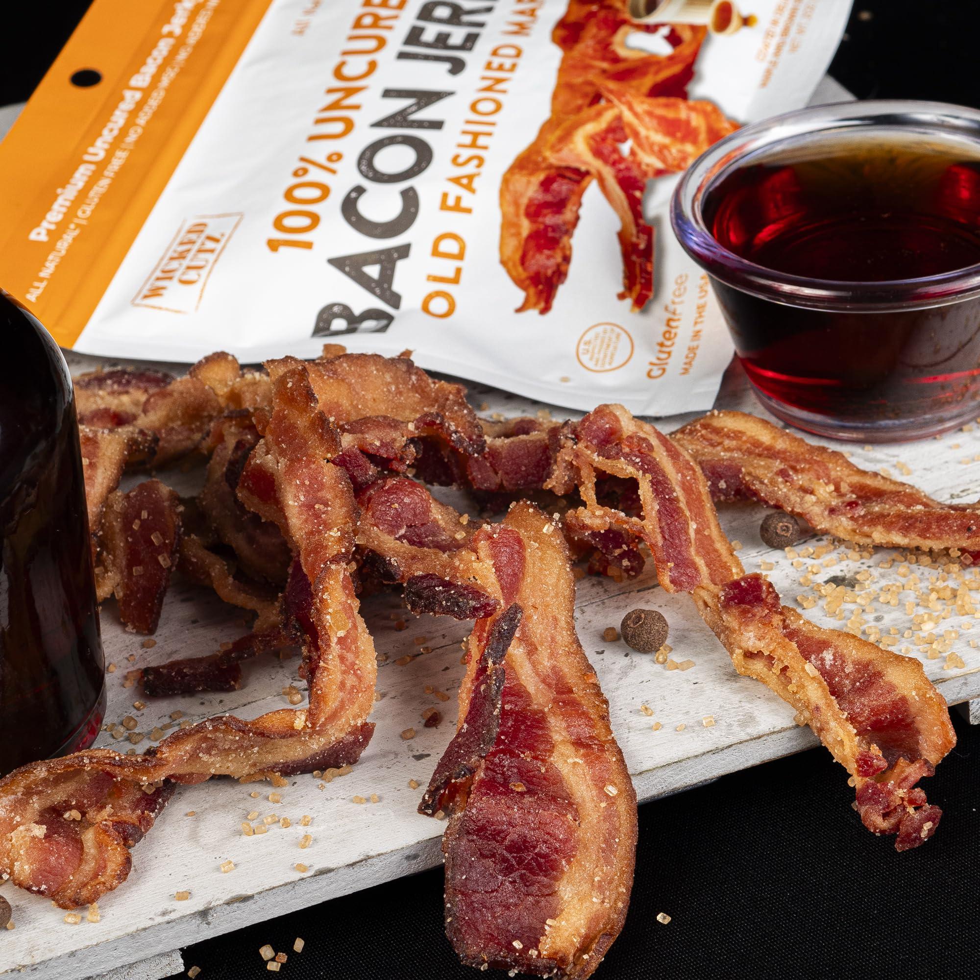 Wicked Cutz Bacon Jerky Variety Pack, Tender, Flavorful, Easy to Chew Bacon Jerky with up to 24g Protein Per Bag, Gift Basket for Men, Unique Gifts for Men, Food Gifts (5 Bags)