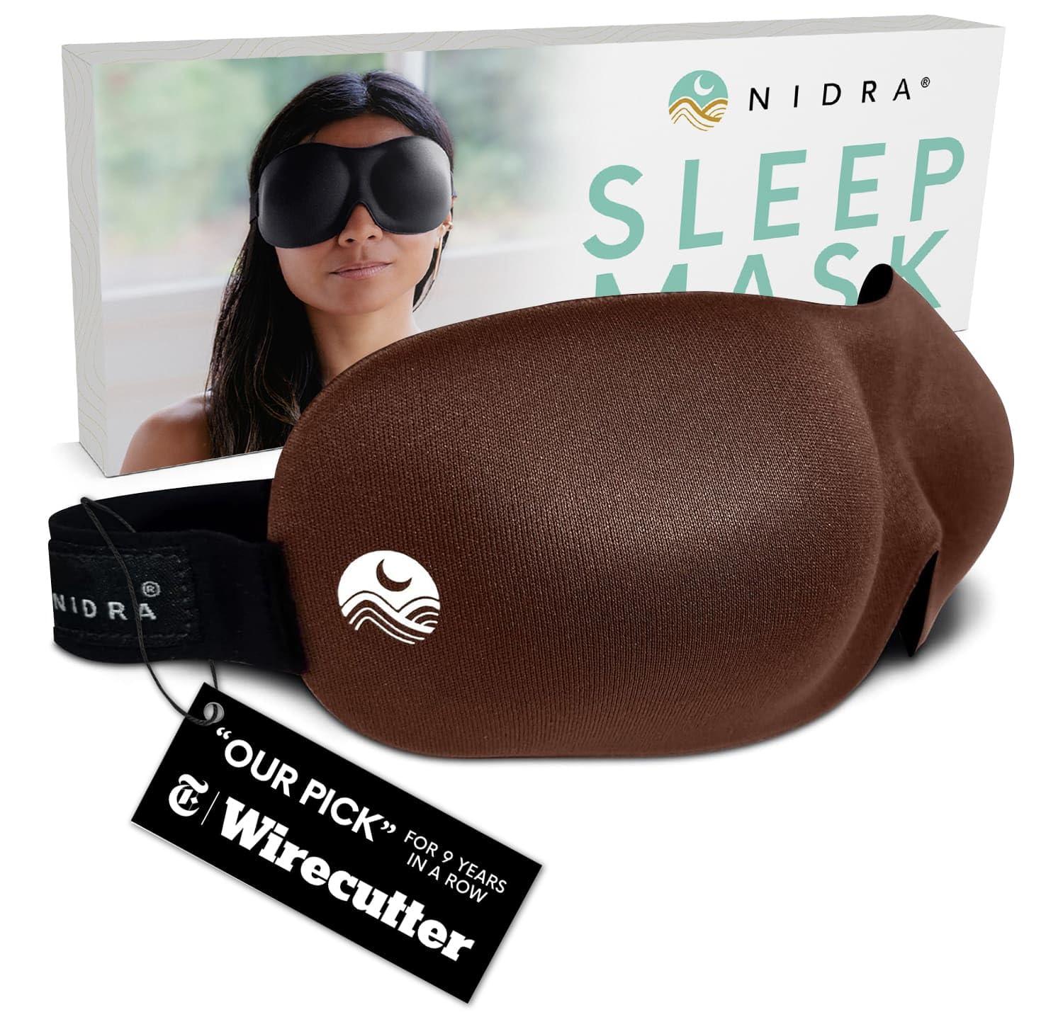 Nidra Nidra Sleep Mask for Men Women - Brown, 3D Blackout Sleeping Mask, Contoured for Lash Extensions, Side Sleepers Eye Cover, Zero Eye Pressure, Travel Eye Shades, Night Blindfolded for Deep Sleep