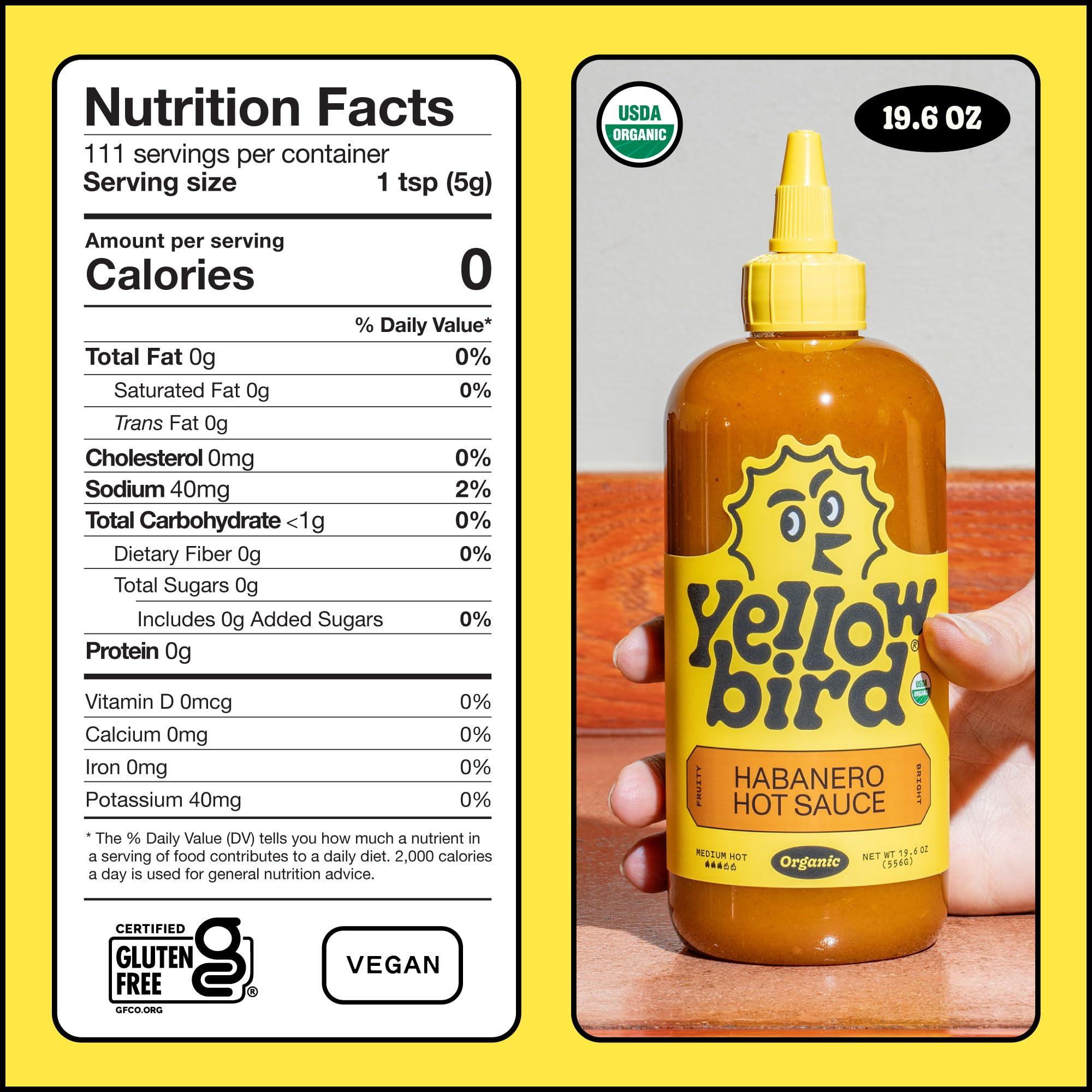 Yellowbird Foods Yellowbird Organic Habanero Hot Sauce - Medium Hot - Vegan Habanero Sauce Made with Carrots, Garlic and Tangerine - Gluten-Free & Non-GMO Organic Hot Sauce - Tabletop Size - (19.6 oz, 1 Count)