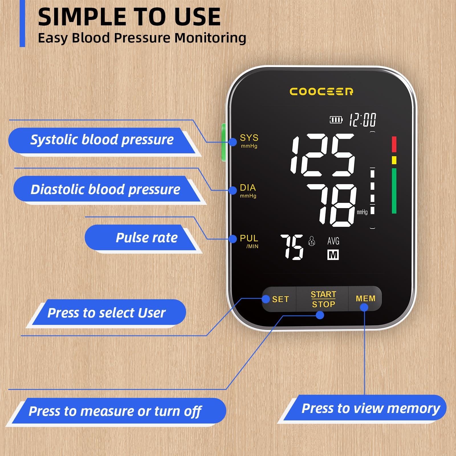 COOCEER Automatic Blood Pressure Monitor: X8 Digital Blood Pressure Machine Upper arm for Home use with Adjustable BP Cuff(8.7-16.5\") - Large Backlit Display (Black)