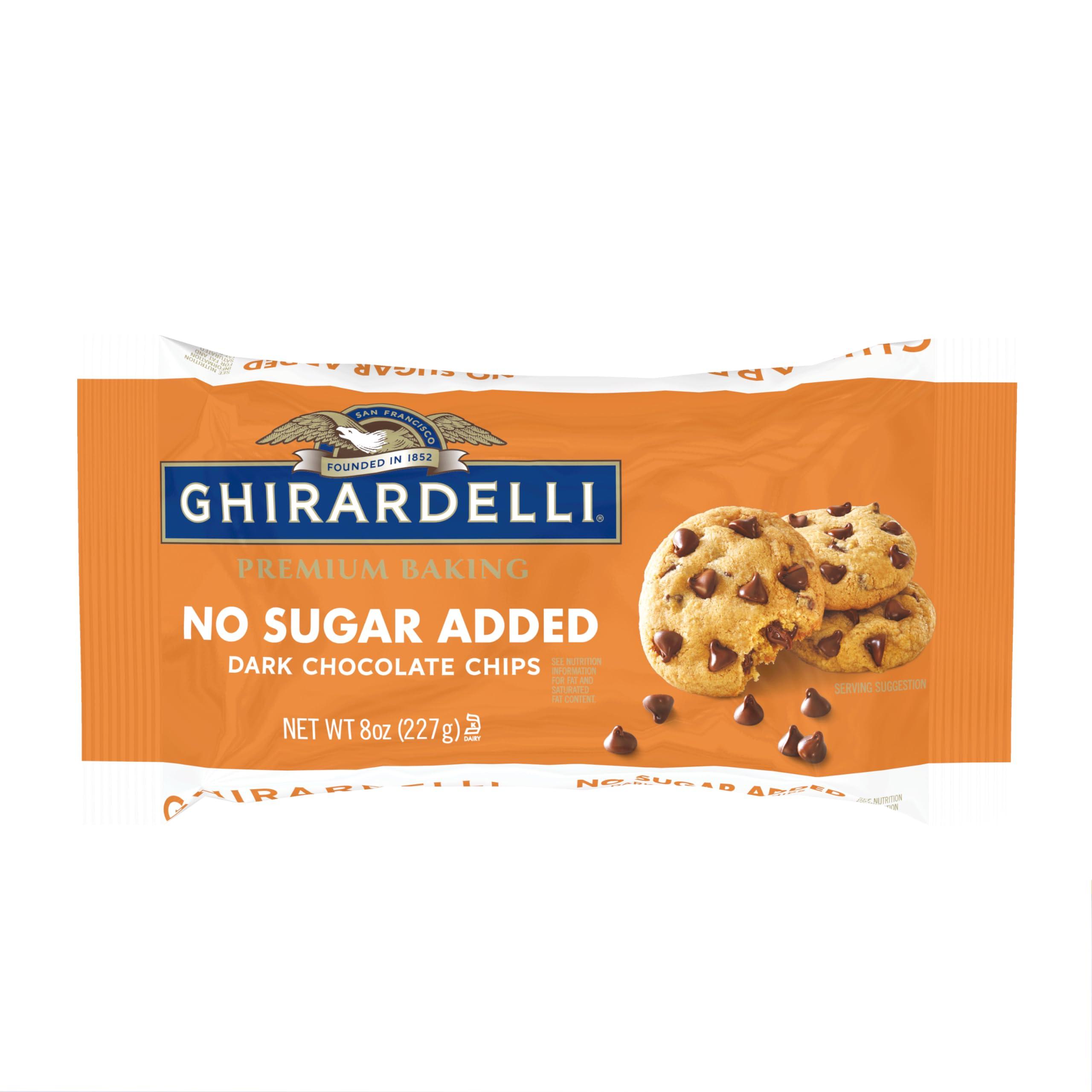 Ghirardelli Chocolate Company GHIRARDELLI No Sugar Added Dark Chocolate Chips for Baking, Premium Baking Chips, 8 OZ Bag