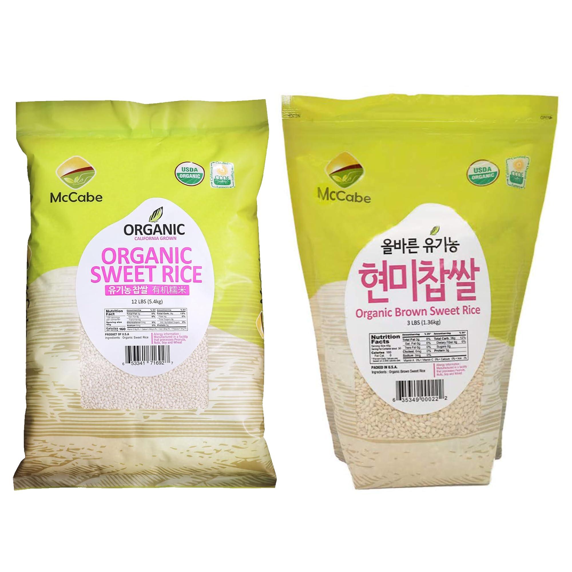 McCabe McCabe Organic Glutinous Sticky Brown Rice - Sweet Rice Duo | Gluten-Free, GMO-Free, and USDA/CCOF Certified | 15 Lbs Total | Product of USA