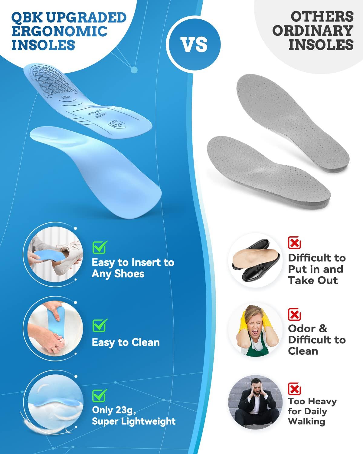 QBK QBK High Arch Support Insoles for Women Men Plantar Fasciitis Insoles Shoe Inserts Orthotic Inserts Sole Arch Support Orthaheel Inserts QB1 QA8 M