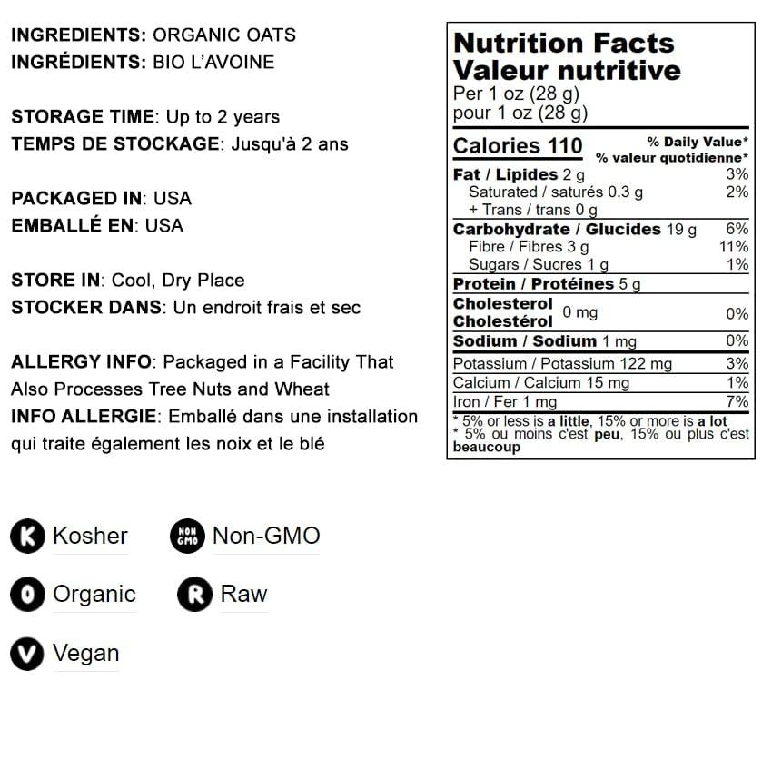 Food to Live Food to Live Organic Rolled Oats, 5 Pounds Old-Fashioned, 100% Whole Grain, Non-GMO, Raw, Kosher, Bulk Oats. Perfect for Morning Oatmeal and Overnight Oats