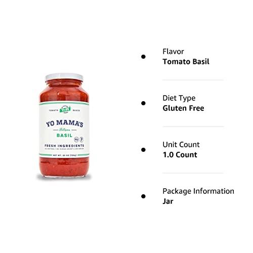 Yo Mama’s Foods Yo Mama\'s Foods Keto Tomato Basil Pasta Sauce - Pack of (1) - No Sugar Added, Low Carb, Low Sodium, Vegan, Gluten Free, Paleo Friendly, and Made with Whole, Non-GMO Tomatoes