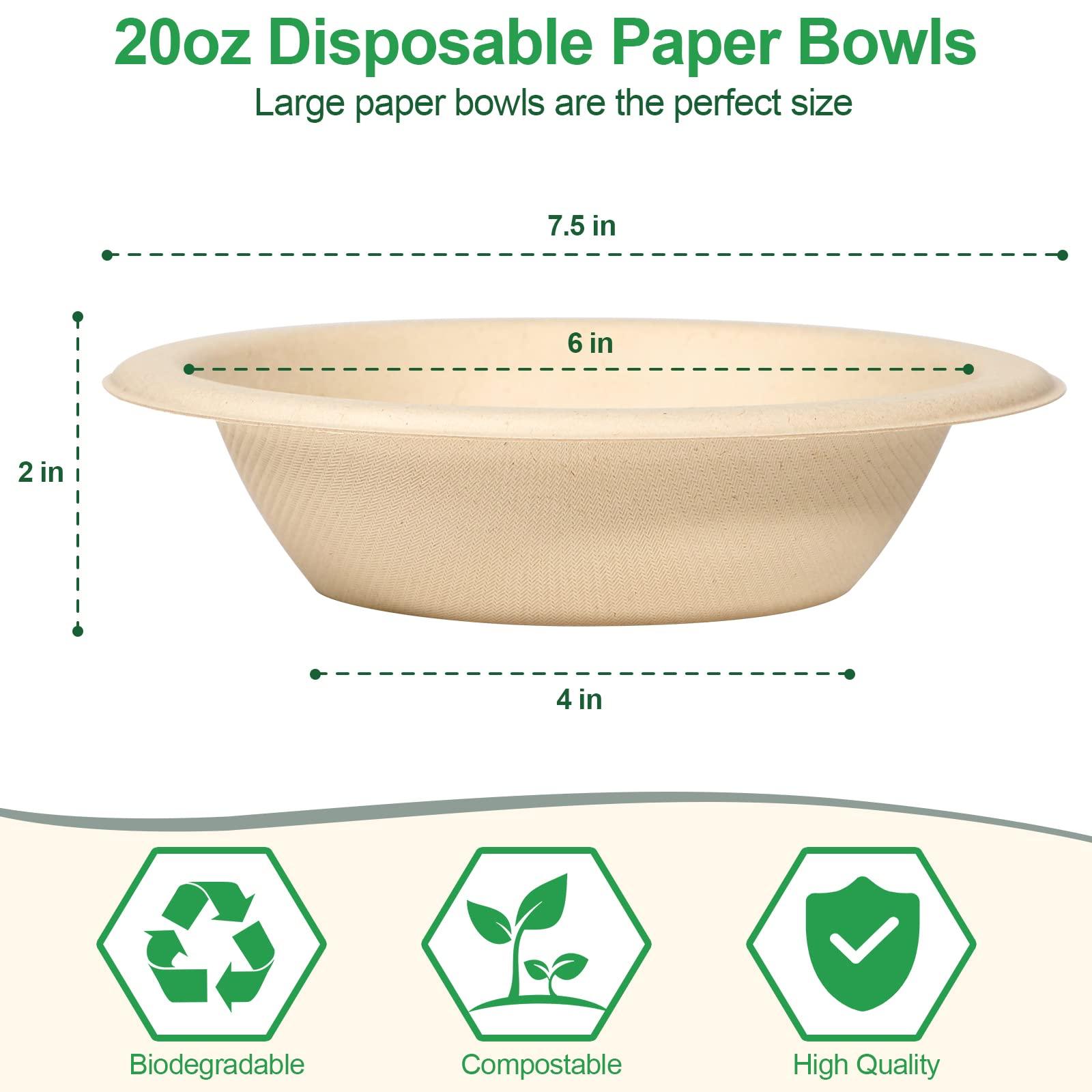 Bionutrio 20oz Paper Bowls Disposable, 100 Pack Bowls Disposable Heavy Duty, Compostable Soup Bowls, Biodegradable Serving Bowls for Salad, Ice Cream, Dessert, Eco-Friendly Bowls Made Of Sugarcane