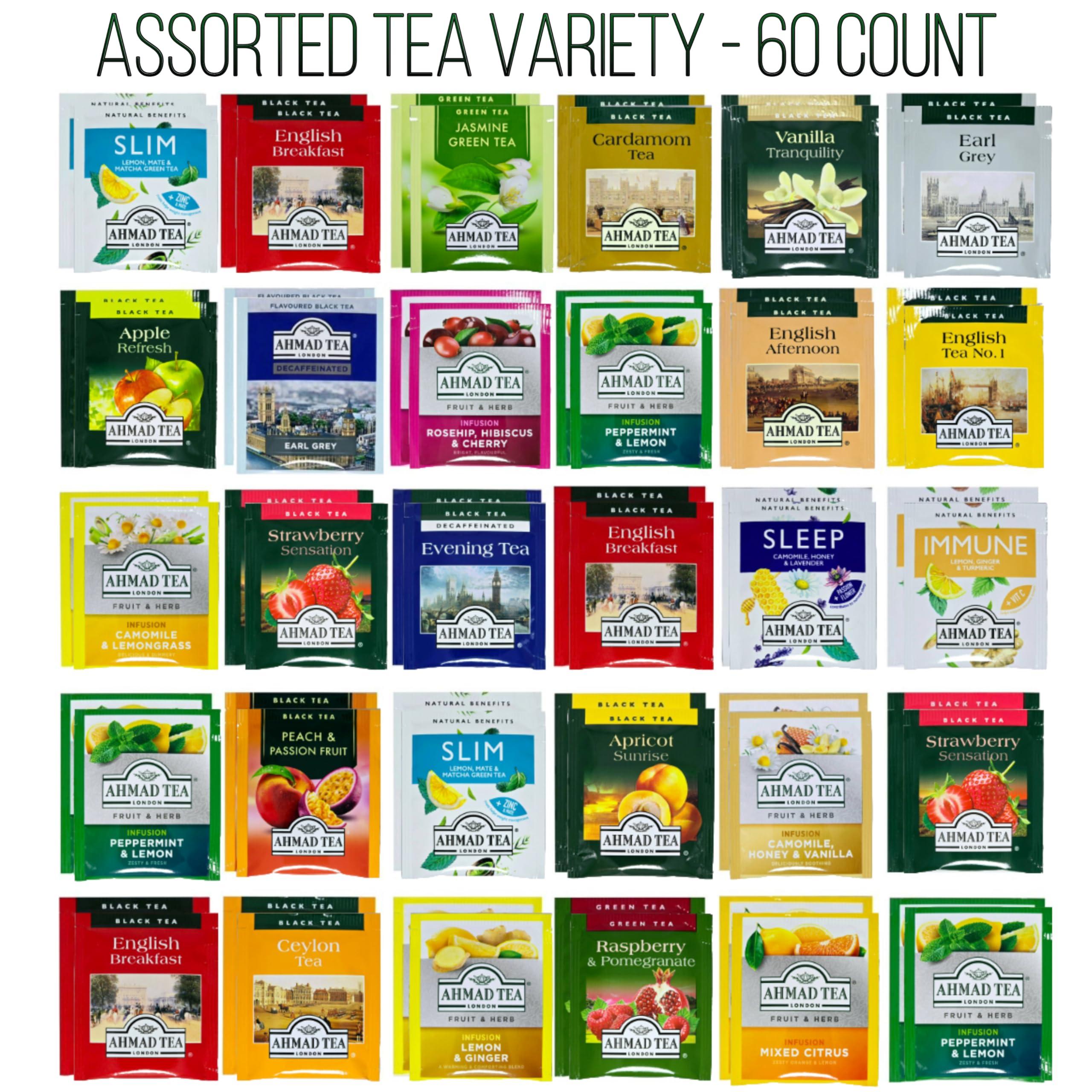 GB PRIME GB PRIME Ahmad Premium Tea Sampler Assortment Gift Box | 60 count | Prime Tea Variety - Earl Grey, Black, Fruit, Citrus, Green, Herbal, Strawberry and more
