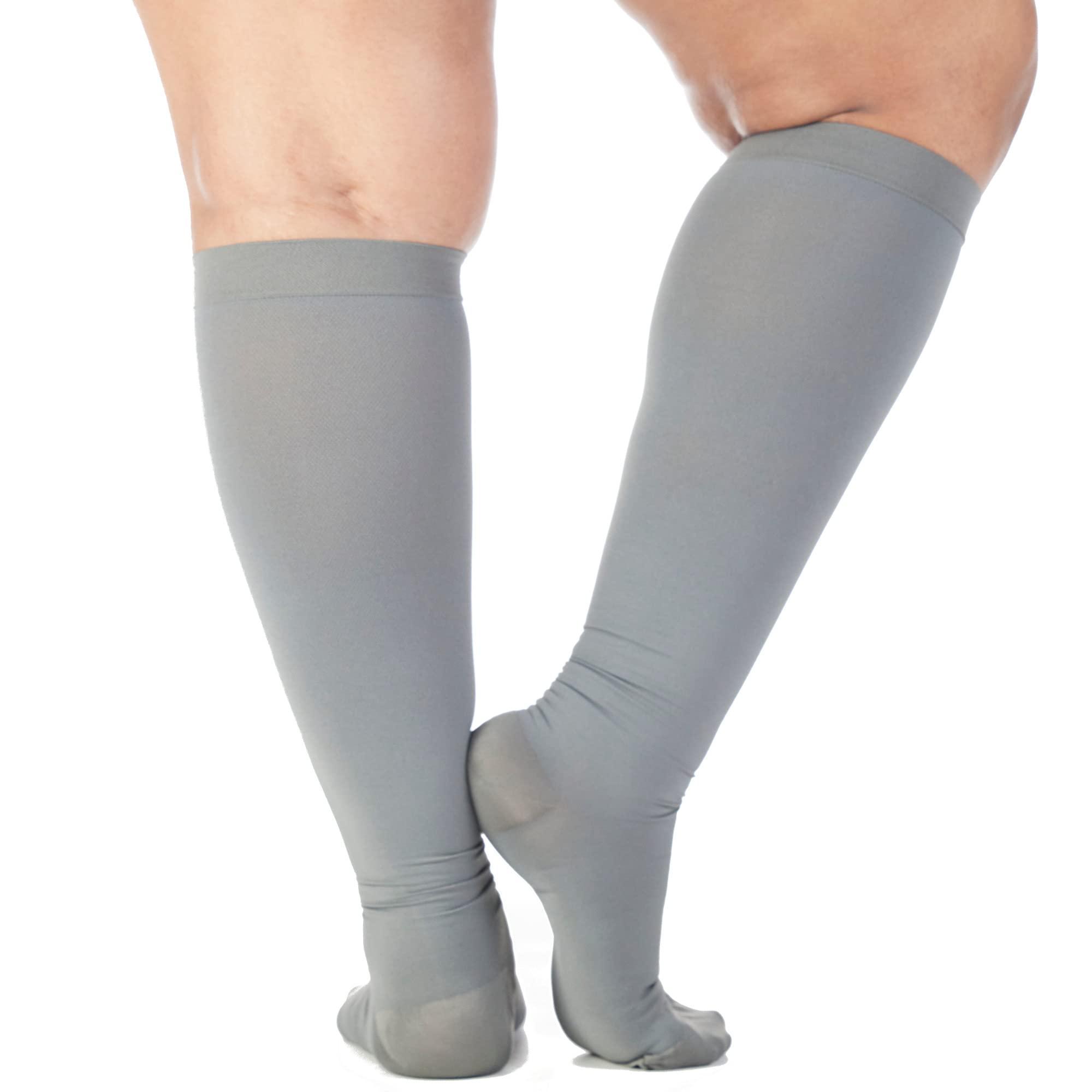Mojo Compression Socks Compression Socks for Women and Men 20-30mmHg Knee High - Opaque Graduated Support Compression Stockings for Swelling, Lymphedema, Nursing - Grey, Large - AB201