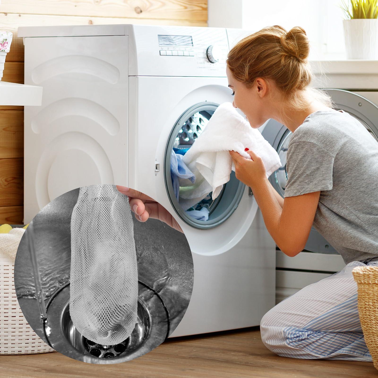 XIHIRCD 8pcs Lint Traps for Washing Machine Hose, with 24pcs Cable Ties Washer Lint Catch Nylon Mesh Lint Collector for Home Laundry Washing Machine Sink Drain Systems Hose Screen Filter (White)