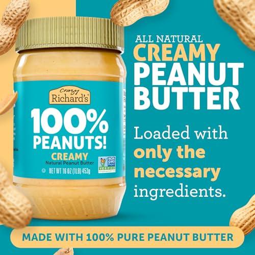 Crazy Richard's Crazy Richard\'s 100% All-Natural Vegan Creamy & Crunchy Peanuty Butter with No Added Sugar and Non-GMO Variety Pack (16 Ounce, Pack of 2)