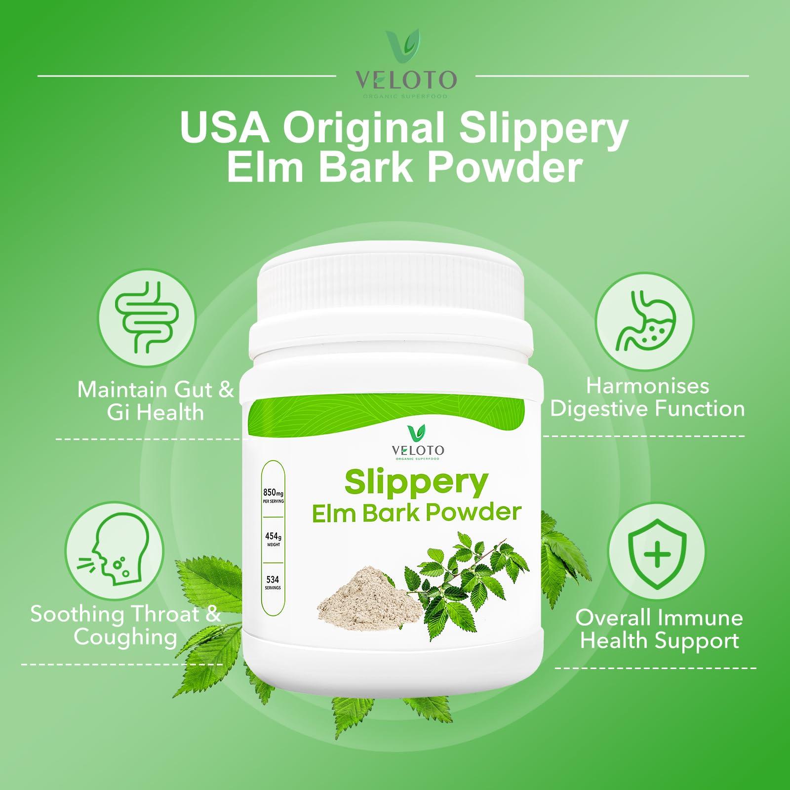 VELOTO VELOTO Slippery Elm Bark Powder Organic, Slippery Elm Inner Bark Powder, Natural Herbal Supplement for Soothing Throat & Digestive Health, Gluten-Free, Non-GMO, Vegan-Friendly, 1 lb (534 Servings)