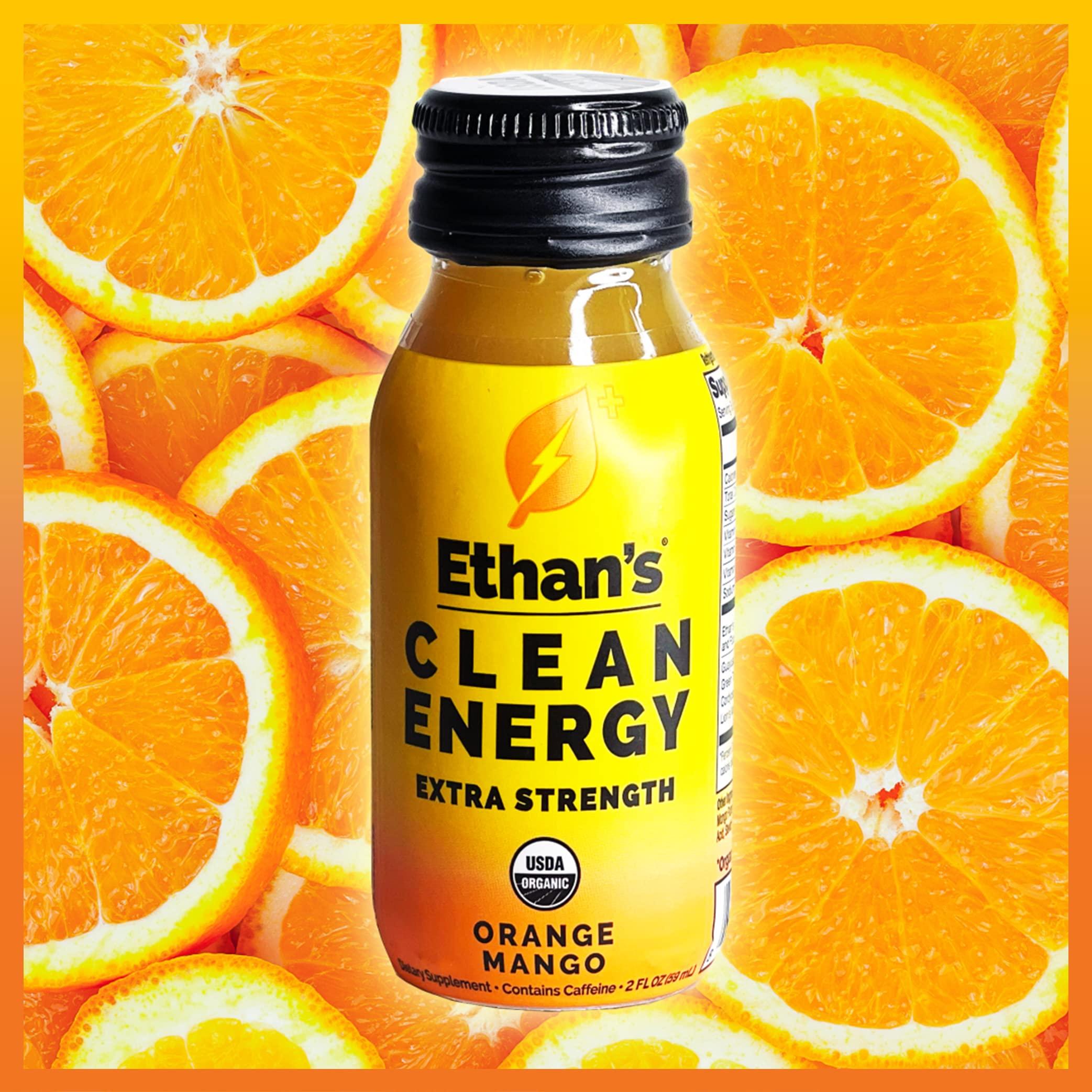 Ethan\'s Ethan\'s Organic Clean Energy Shots Orange Mango, Sugar Free Natural Pre-Workout Focus Boost, Gluten Free, Vegan, B6 & B12 Vitamin C with Green Tea Extract and Guayusa (12 Pack of 2oz Shots)