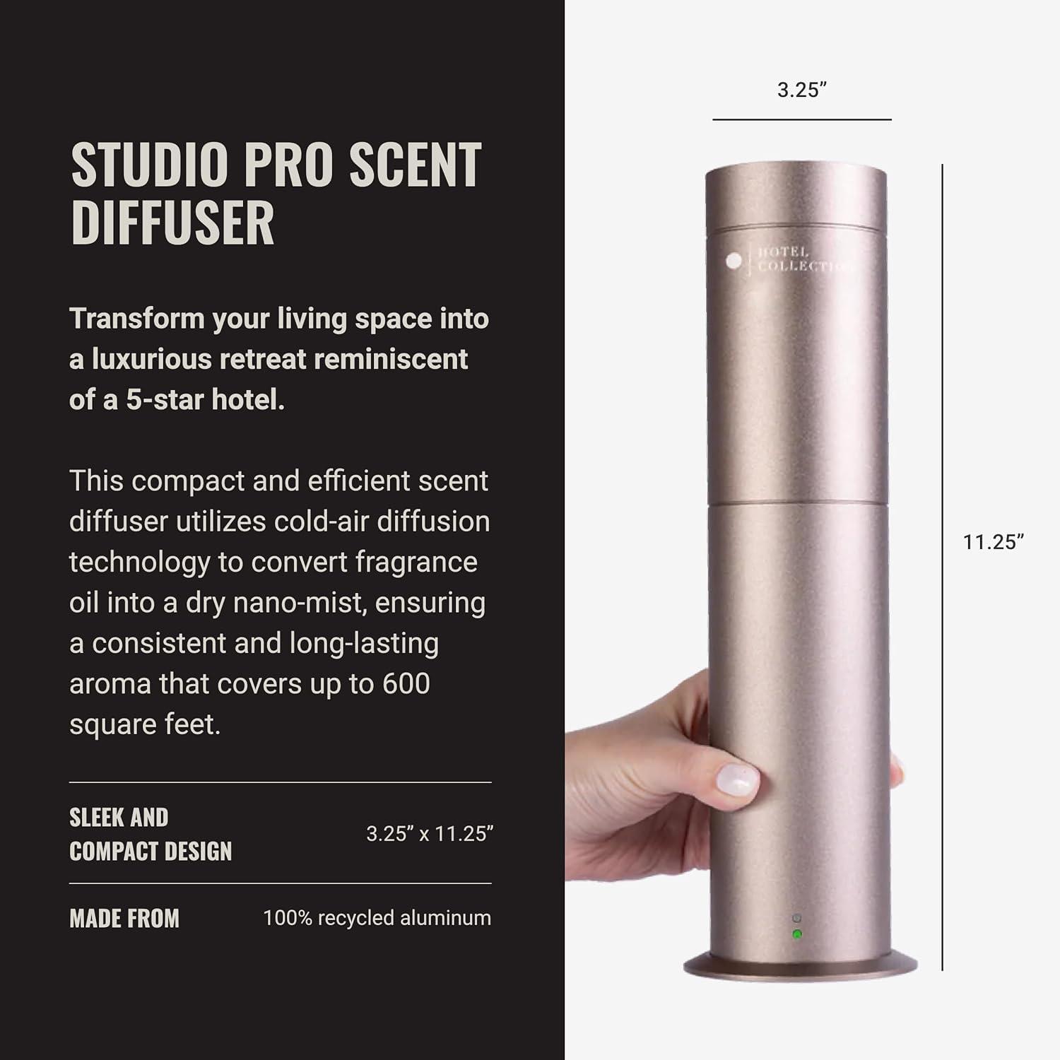 Hotel Collection Hotel Collection-Studio Pro Essential Oil Diffuser-600 sq ft Coverage-Cordless & Portable with Remote-Cold-Air Diffusion Technology-Air Freshener-Champagne-Works Exclusively with Pro Pod Bottles