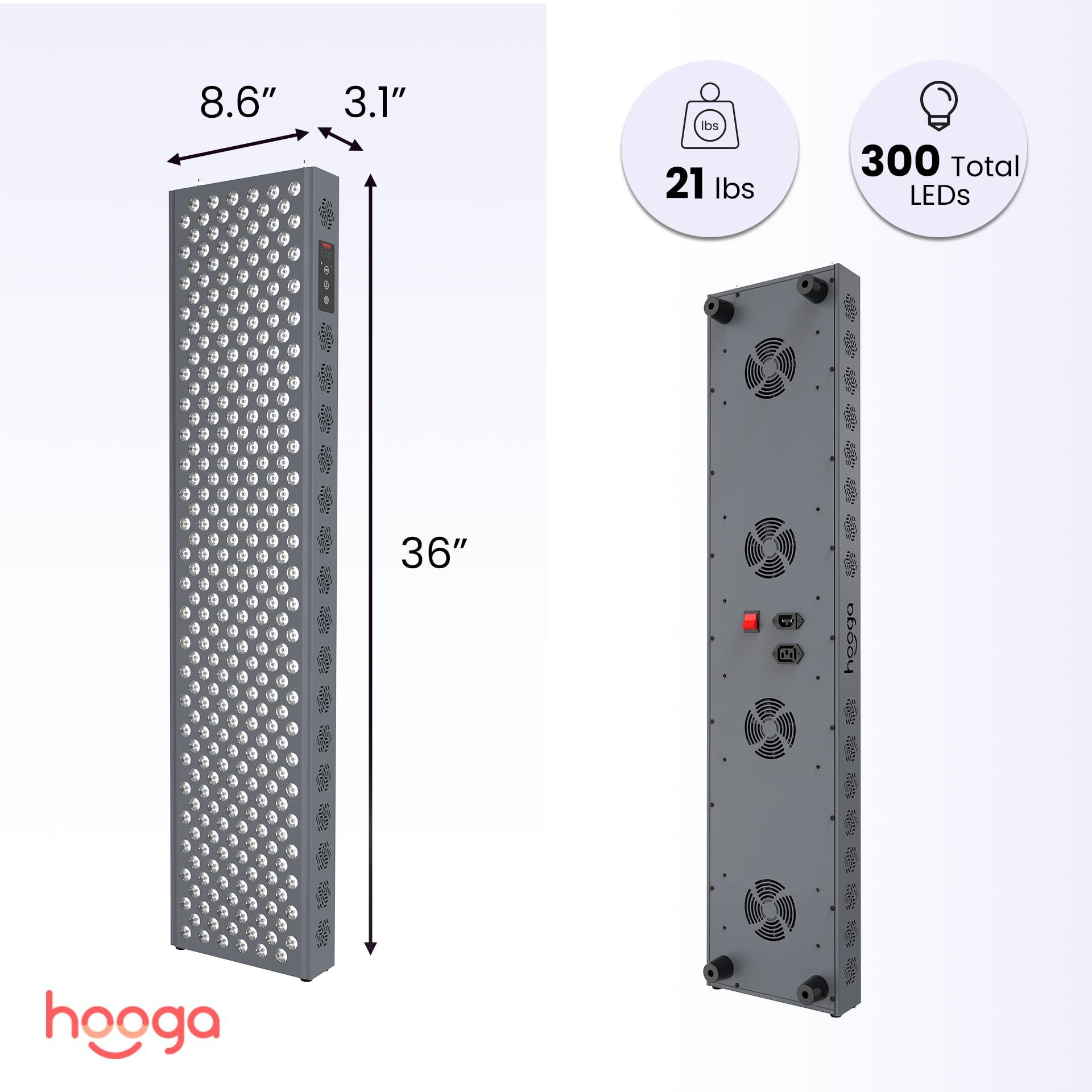 hooga Hooga Red Light Therapy Panel, Full Body, 300 Red Near Infrared Dual Chip LEDs, Built in Timer, Clinical Grade, Flicker Free Device for Energy, Pain, Skin, Recovery, Performance. PRO1500