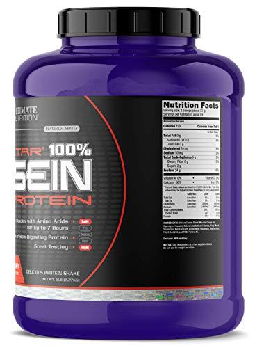 Ultimate Nutrition Ultimate Nutrition Prostar Micellar and Hydrolyzed Casein Protein Powder - Fat Free Overnight Muscle Growth and Recovery with BCAAs, 5 Pounds, Strawberry