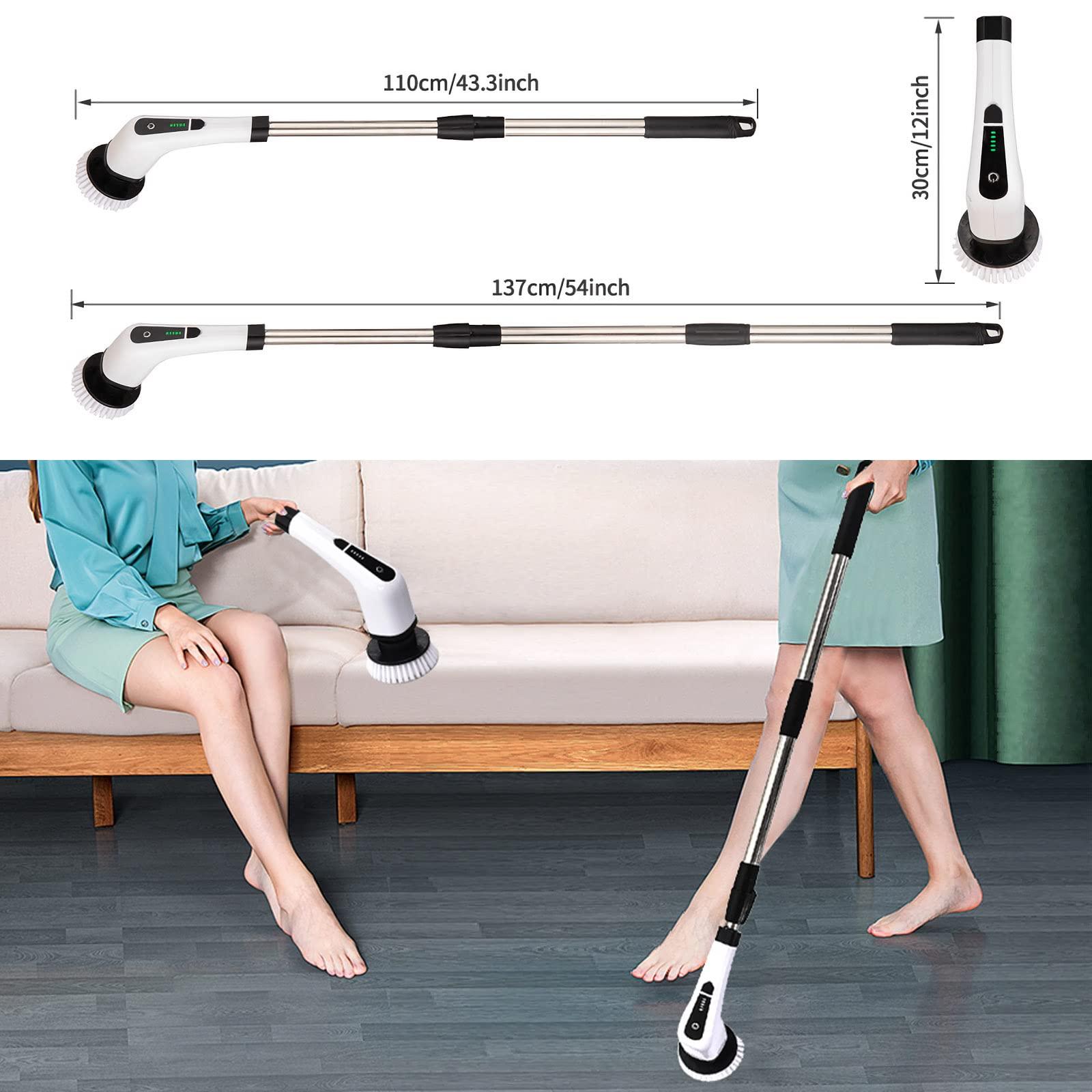 FARI Electric Spin Scrubber, FARI Cordless Cleaning Brush with 7 Replaceable Brush Heads, Tub and Floor Tile 360 Power Scrubber Mop with Adjustable Handle for Bathroom Kitchen Car (White)