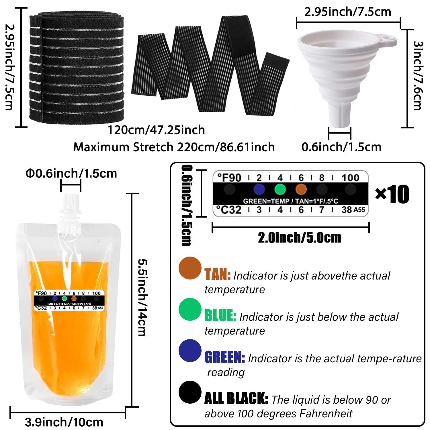 LonlyEagle 17 Pcs Urine Test Complete Kit Includes 5 Transparent Bags,10 Adhesive Temperature Test Strips,Filling Funnel47\"Adjustable Hidden Leg Straps,Portable Travel Urine Test Bag