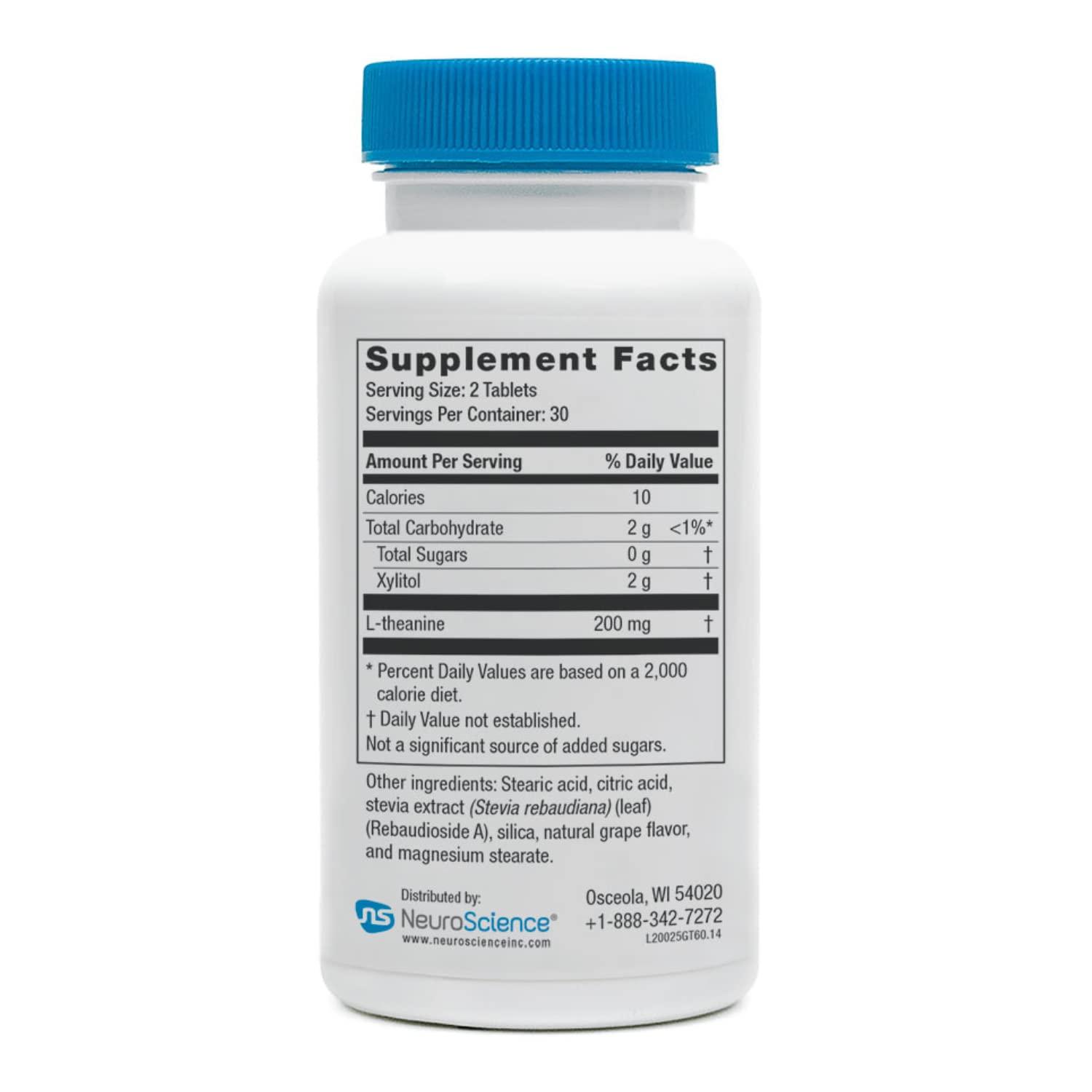 NeuroScience Neuorscience GABA Trex L Theanine Supplement - Calm Aid for Daytime Stress Support & Evening Relaxation - Chewable Grape-Flavored Tablets - Vegan & Non-GMO (60 Tablets)