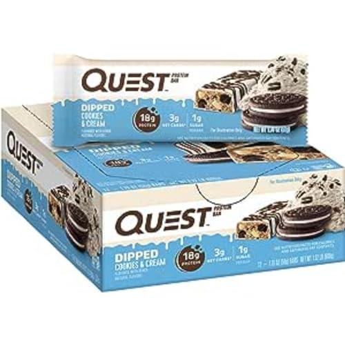 Quest Nutrition Quest Caramel Chocolate Chunk & Dipped Cookies & Cream Protein Bars Bundle, High Protein, Low Carb, Gluten Free, Keto Friendly, 12 Count (2 Packs of 12 Count Bars)