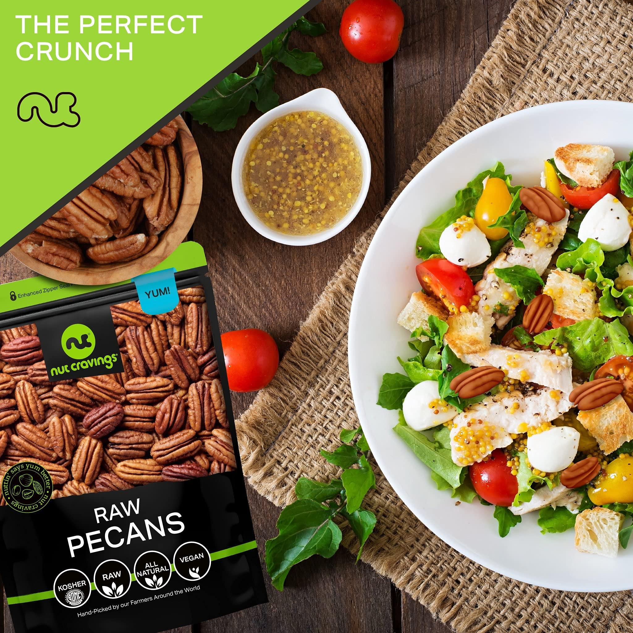 Nut Cravings NUT CRAVINGS - Raw Pecans Halves & Pieces, Unsalted, Shelled, (16oz - 1 LB) Bulk Nuts Packed Fresh in Resealable Bag - Kosher Healthy Snack, Natural Keto Vegan - Ideal for Trail Mixed Nuts