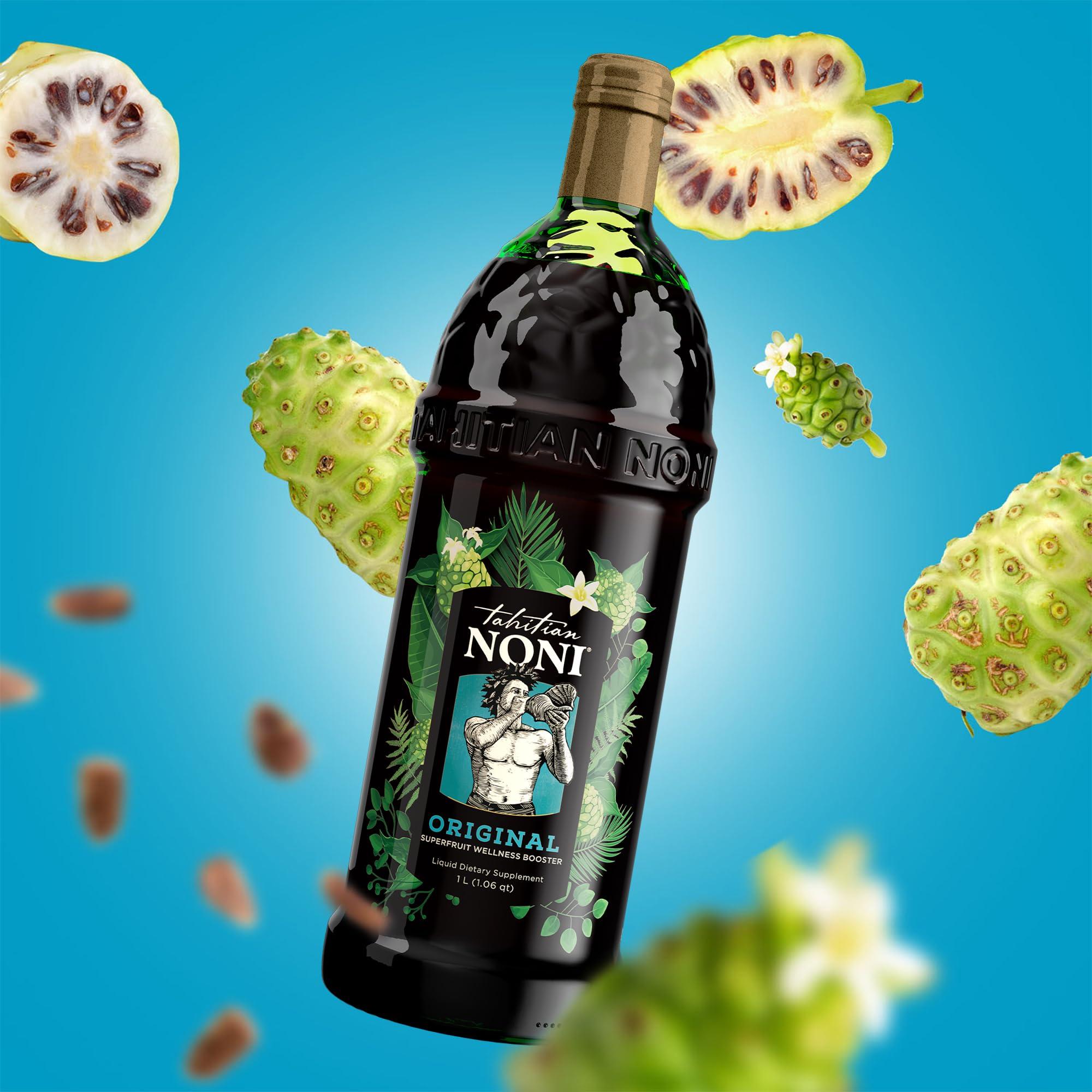 Tahitian Noni Tahitian Noni Juice by Morinda - Original and Authentic Noni Fruit Puree with Natural Blueberry & Grape (Resveratrol) - Invigorating Daily Superfood Drink for Enhanced Vitality - 4x1L Bottles/Case