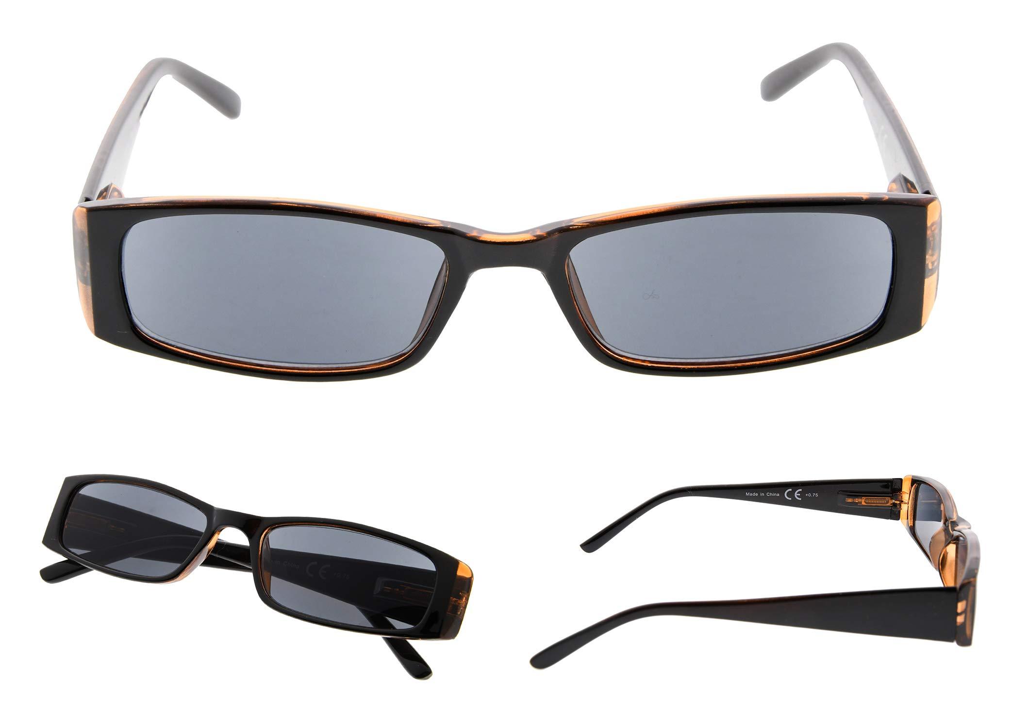 LUR LUR READING GLASSES 5 pack Rectangular Sun Readers for women (Grey lens, +3.00)