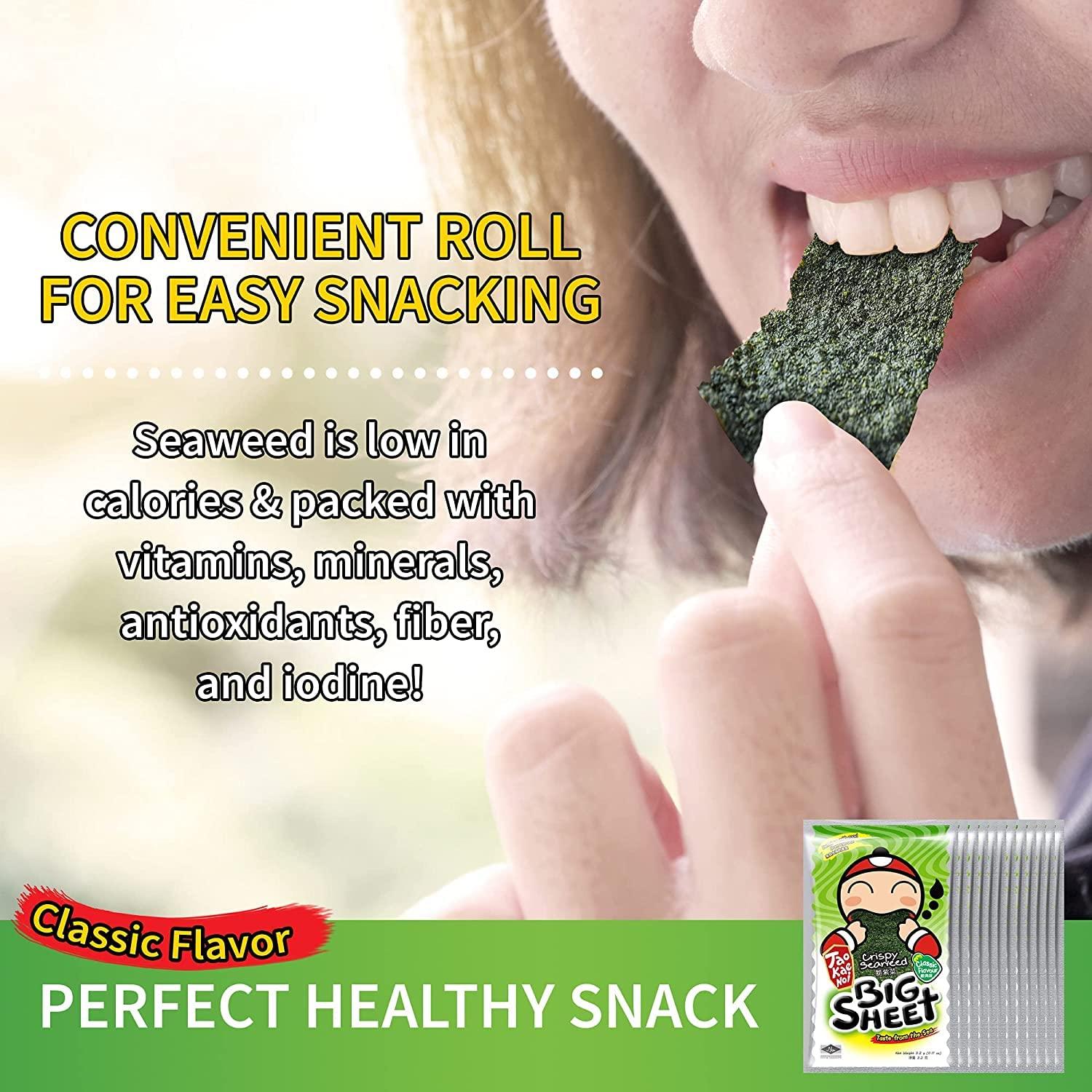 Tao Kae Noi Big Crispy Seaweed Snack Sheets by Tao Kae Noi | Classic Thai Seaweed Chip | Healthy Nori Snacks for Kids and Adults | Low Calorie Seaweed Sheets | 12 Individually Wrapped Sheets per Box, 3.2g each