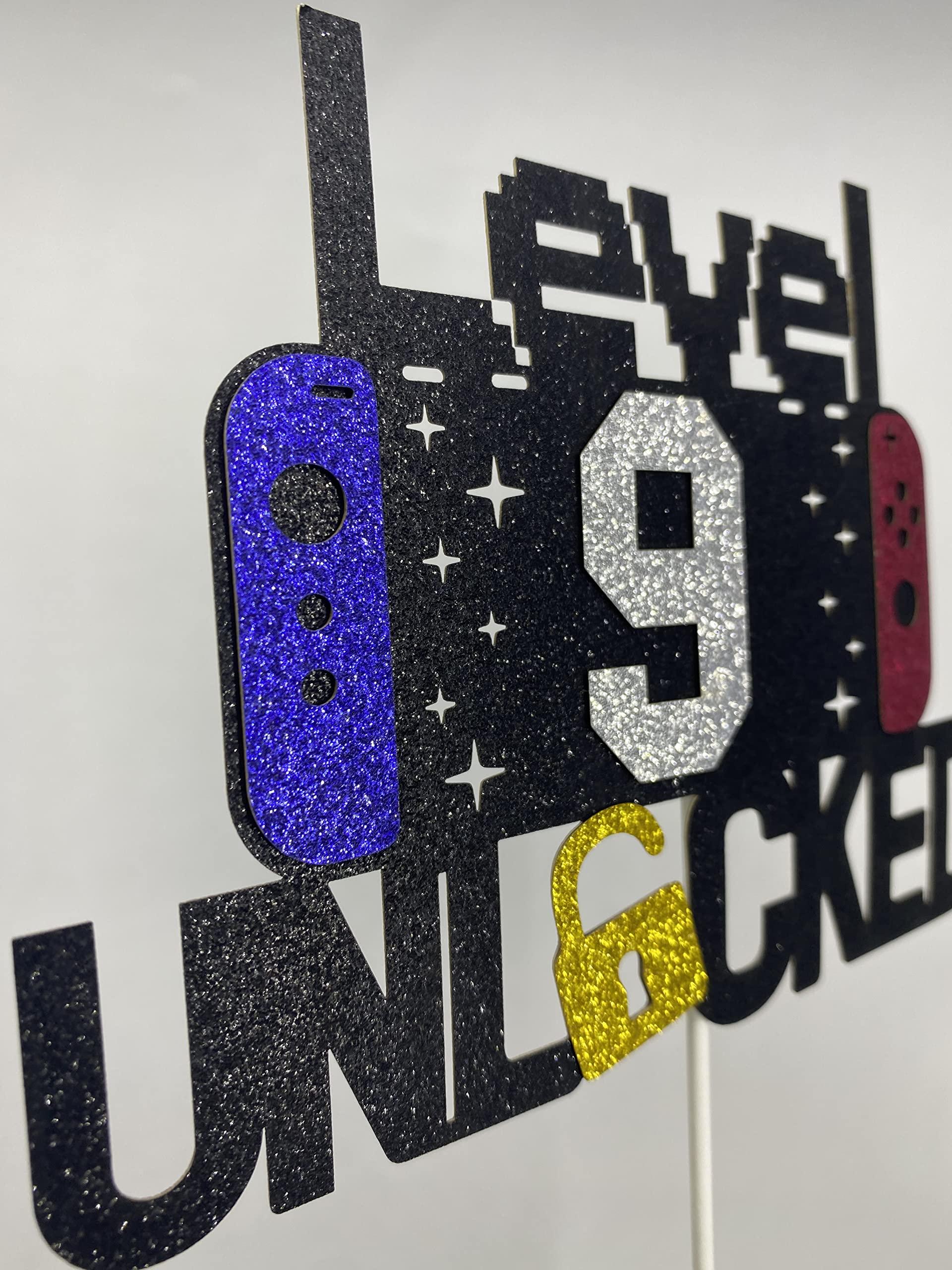 YzYbuaego Happy 9th Birthday Video Game Cake Topper Level 9 Unlocked Cake Topper for Kids Boys Girls 9-Years-Old Birthday Party Decoration