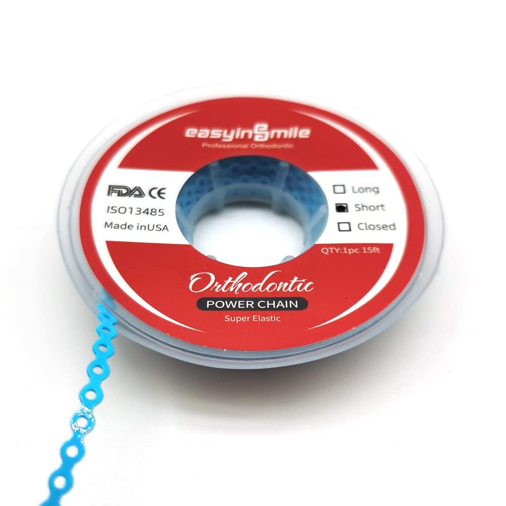 SNAWOP SNAWOP Dental Orthodontic Power Chain Multicolor Spool Elastic Rubber Bands for Teeth Braces (Short, Light Blue)