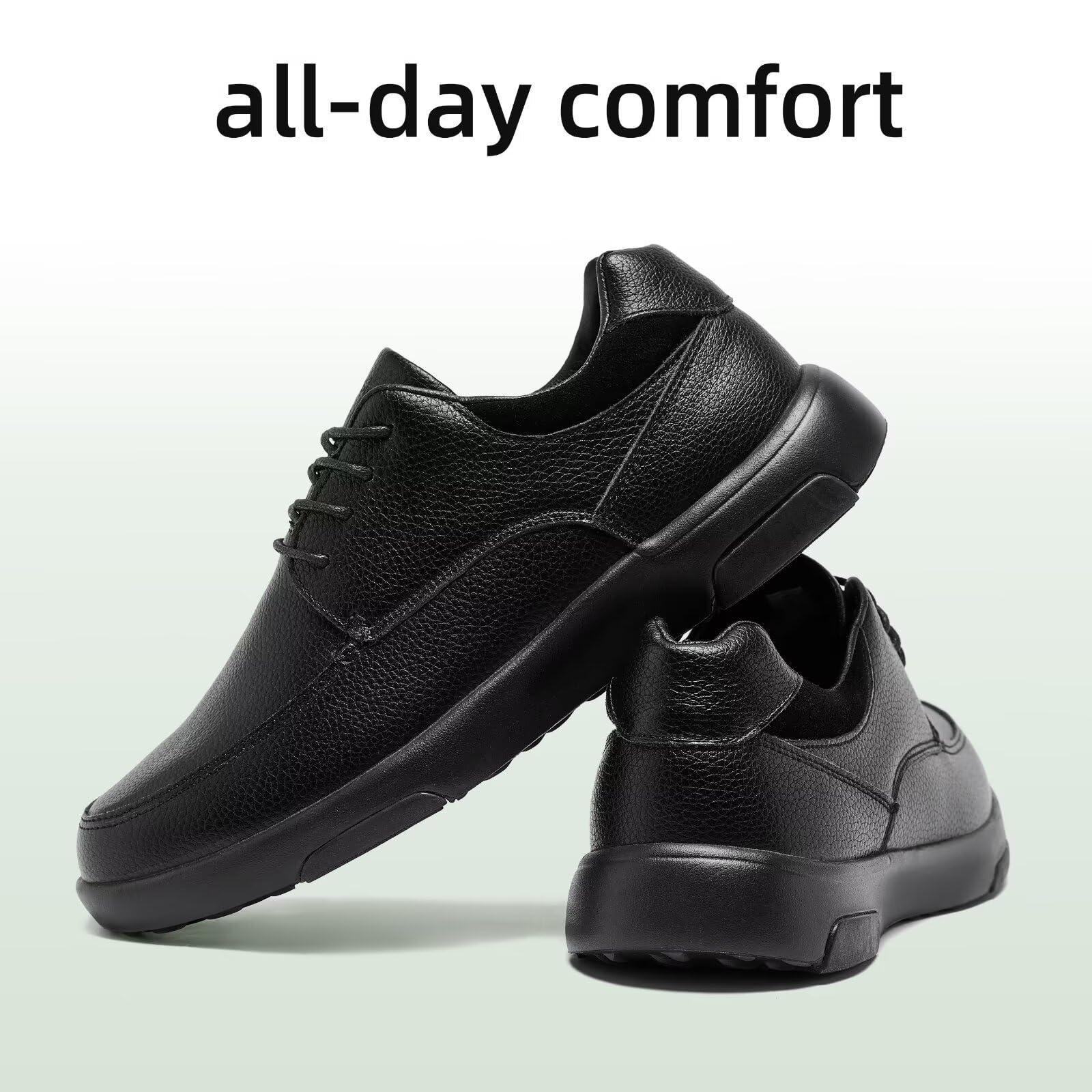 OrthoComfoot Men\'s Orthopedic Dress Oxfords for High Arch: Casual Supportive Cushion Shoes for Plantar Fasciitis, Ultralight Leather Shoeswith Arch Support for Indoor Outdoor Black Size 12