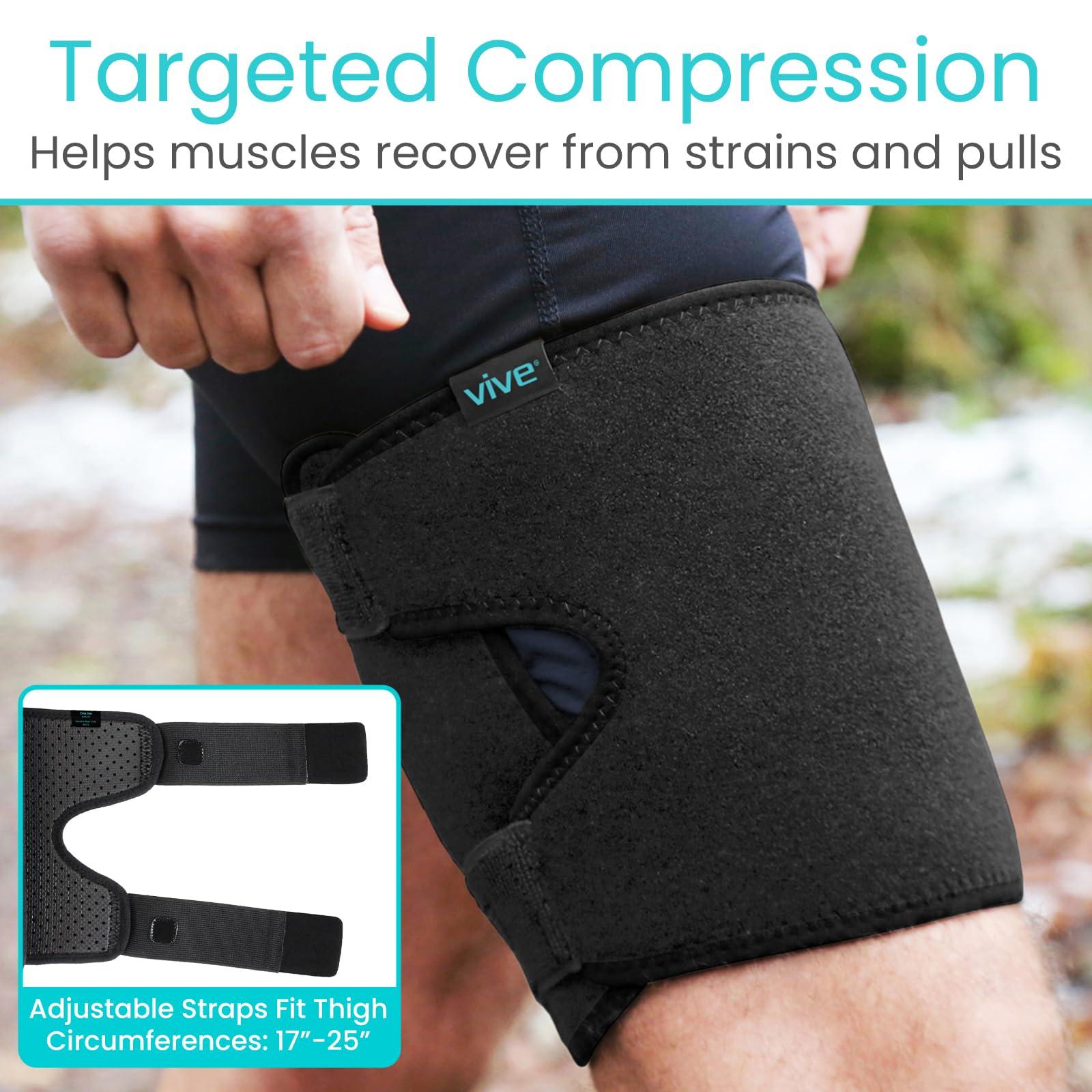 Vive Vive Thigh & Hamstring Compression Sleeve Brace for Men & Women (2 Pack, Black) - Pain Relief Support Wrap for Sciatica, Hip Flexor, Groin, Leg, Upper Thigh - Quick Results & Sciatic Nerve Recovery
