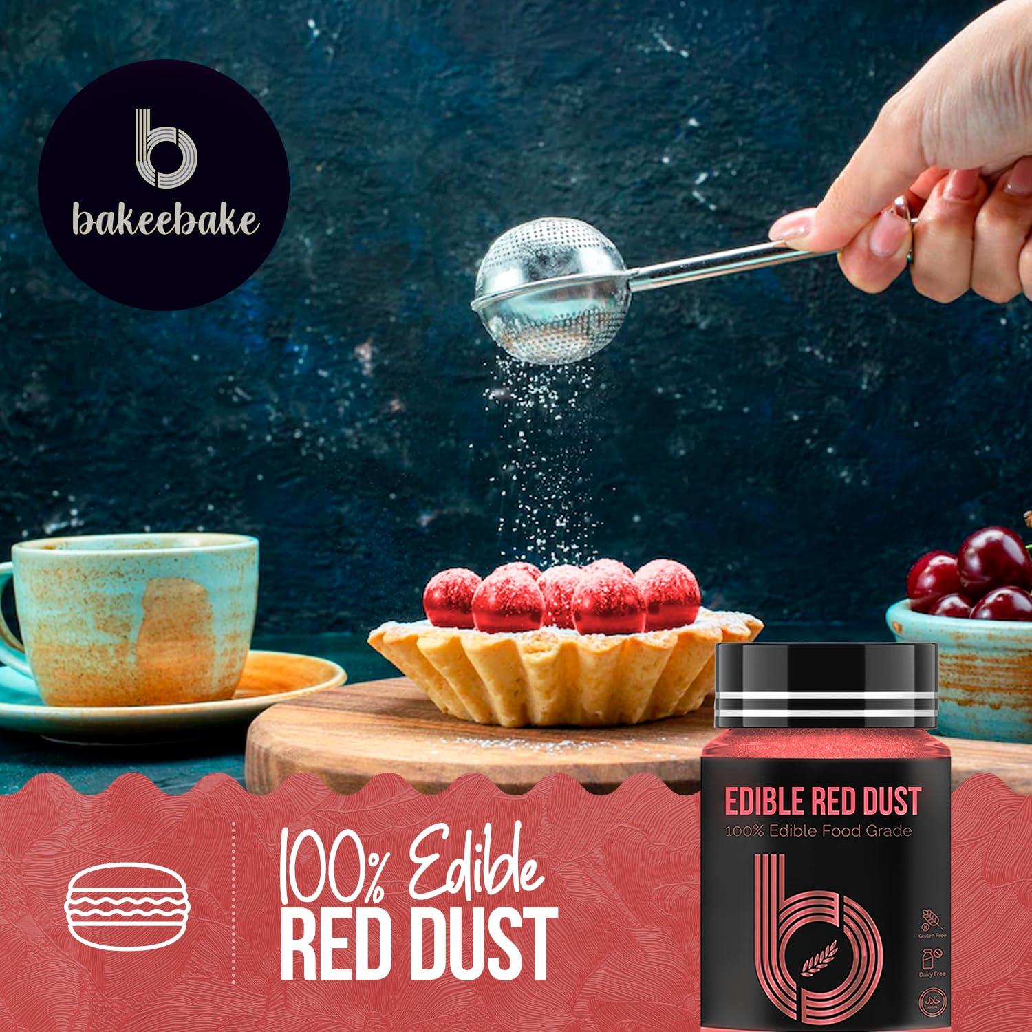 Bakeebake Bakeebake Luster Dust Edible 15g - Edible Glitter for Drinks & Desserts - Gluten Free Edible Red Dust for Cake Decorating Tasteless Vegan Drink Glitter for Cocktails and Parties (Red)