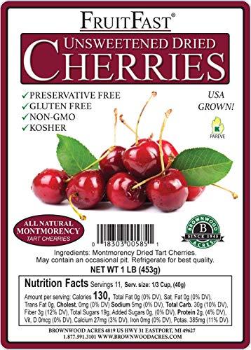 FruitFast FruitFast Unsweetened Dried Cherries by | Non-GMO, Gluten Free, Kosher Certified All Natural Healthy Snack Alternative - No Added Sugars (1 Pound)