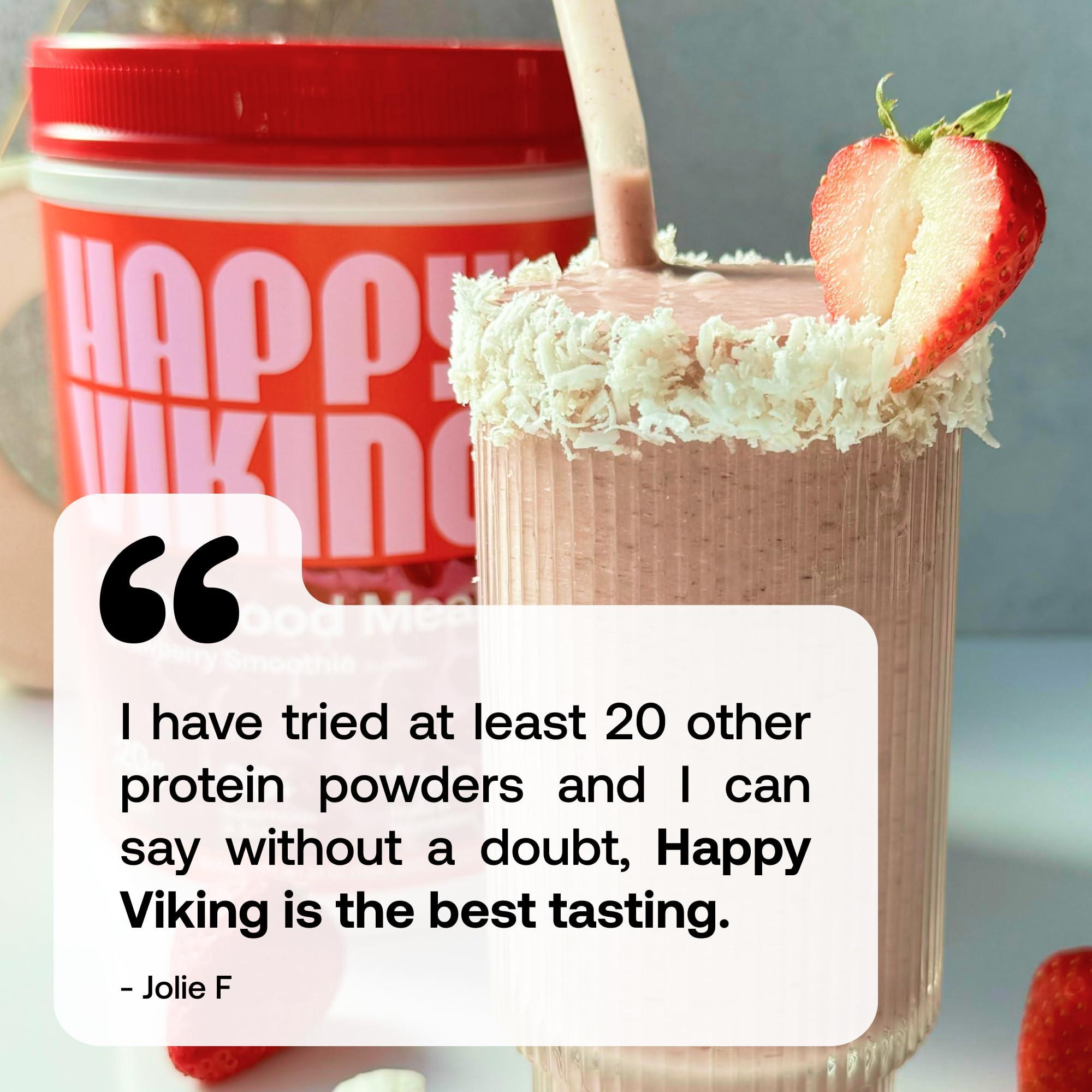 Happy Viking Happy Viking Strawberry Protein + Superfoods Powder, Created by Venus Williams, 20G Protein, Low Carb, Keto, Vegan, Gluten-Free, Non-GMO, Superfoods, Complete Meal Replacement, 1 Canister (24 oz.)